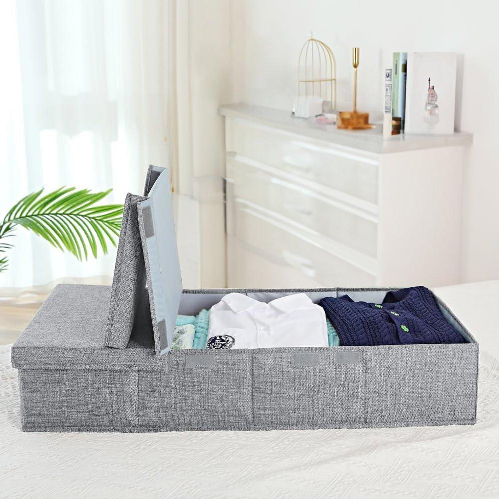 Grey - LIFE IDEAS - Under Bed Fabric Clothes Organizer with Lid - 1