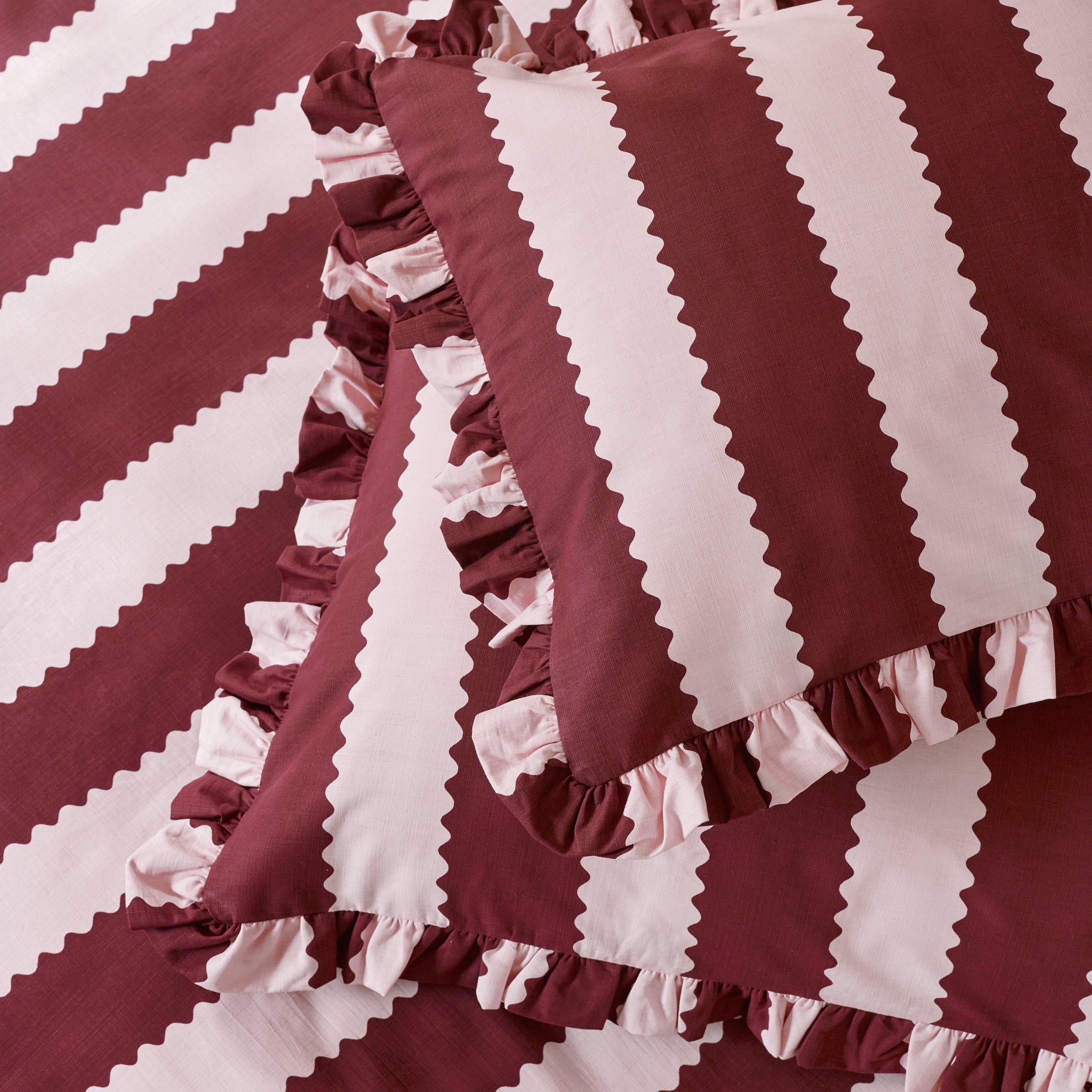 Burgundy/Blosso - Wylder - Birdie Stripe Ruffle Duvet Set - 2