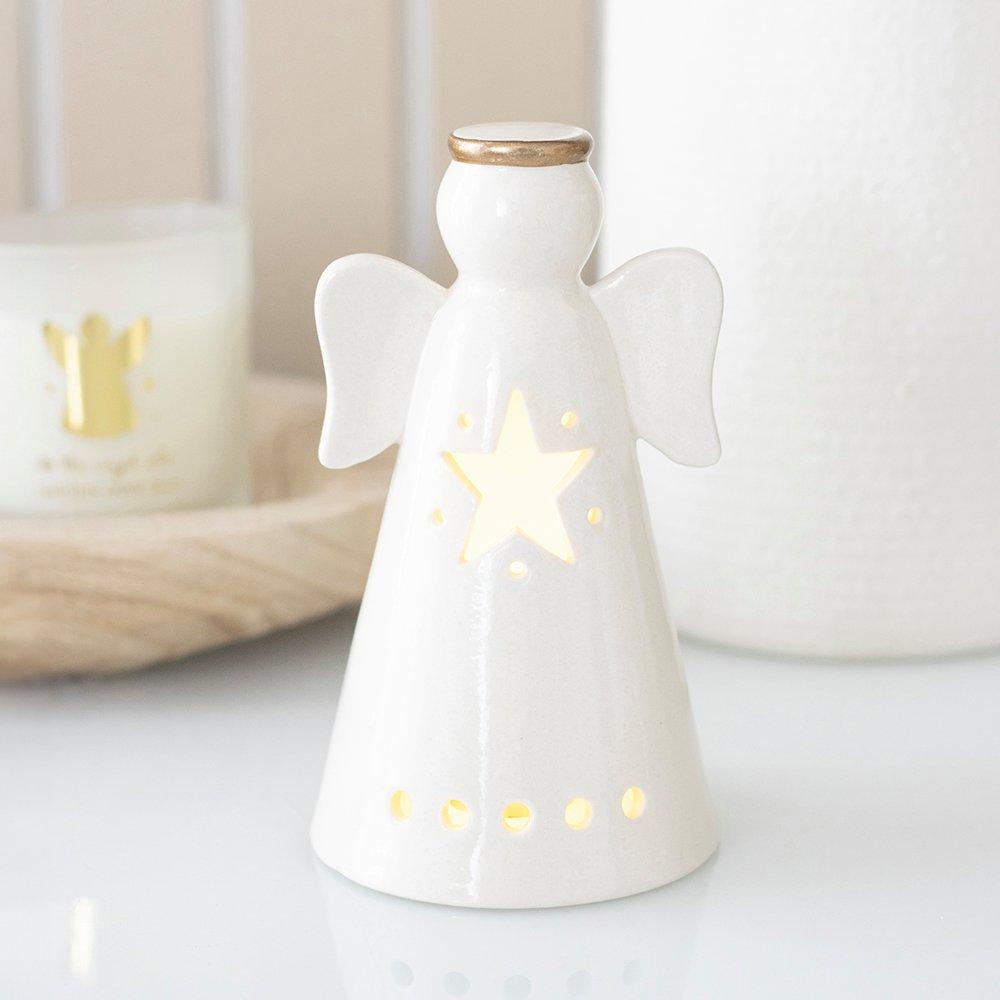 White - Something Different - Small LED Light Up Angel Decoration with Star - 1