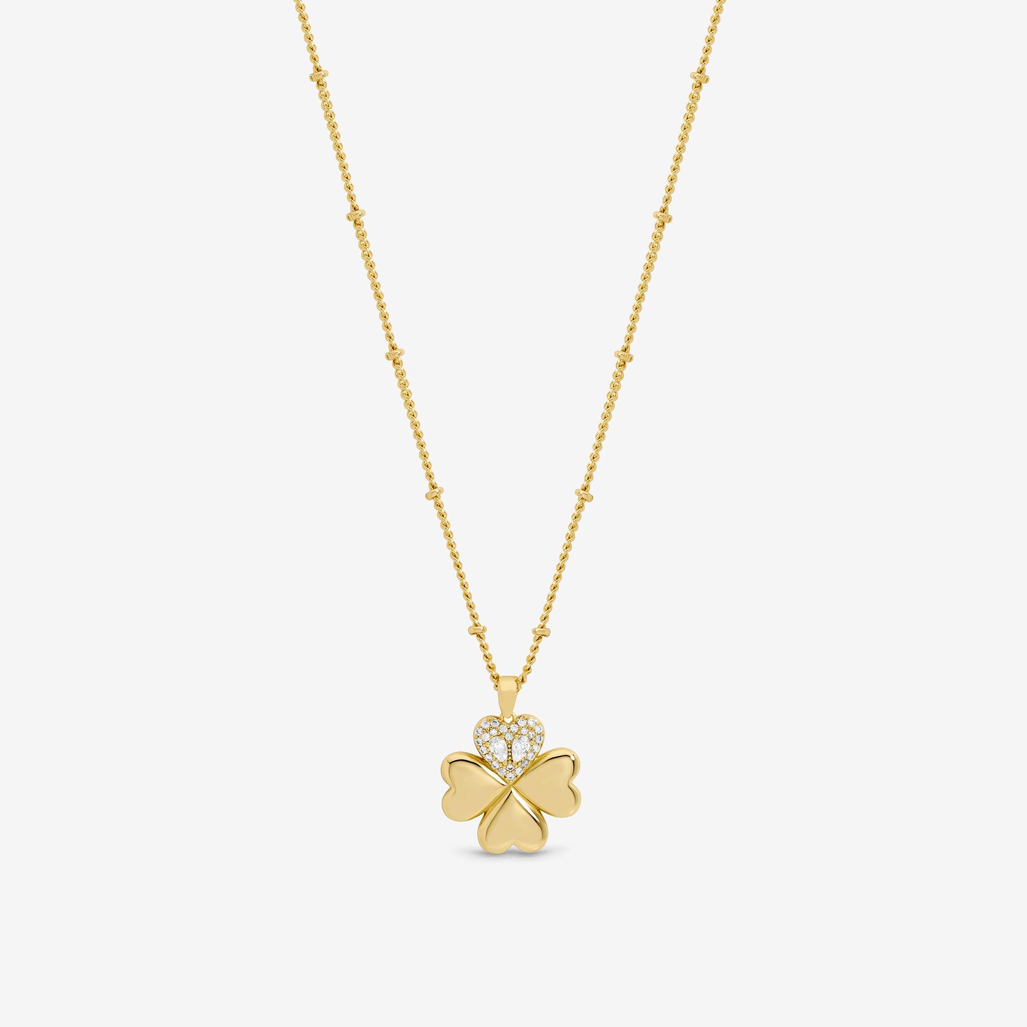 Gold - Inicio - Gold Crystal Clover Pendant - Gift Pouch