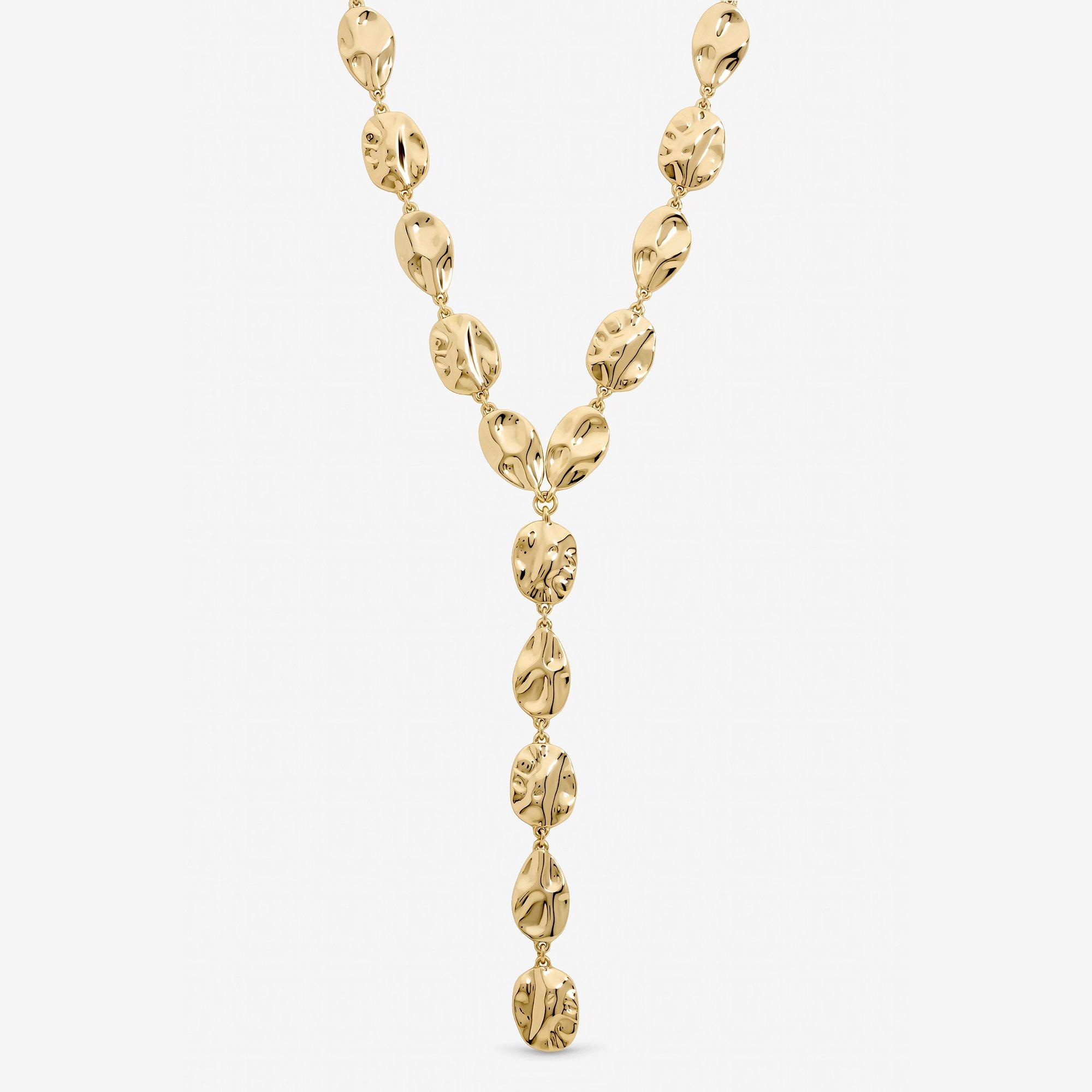 Gold - Mood - Gold Polished Molten Y-Drop Necklace