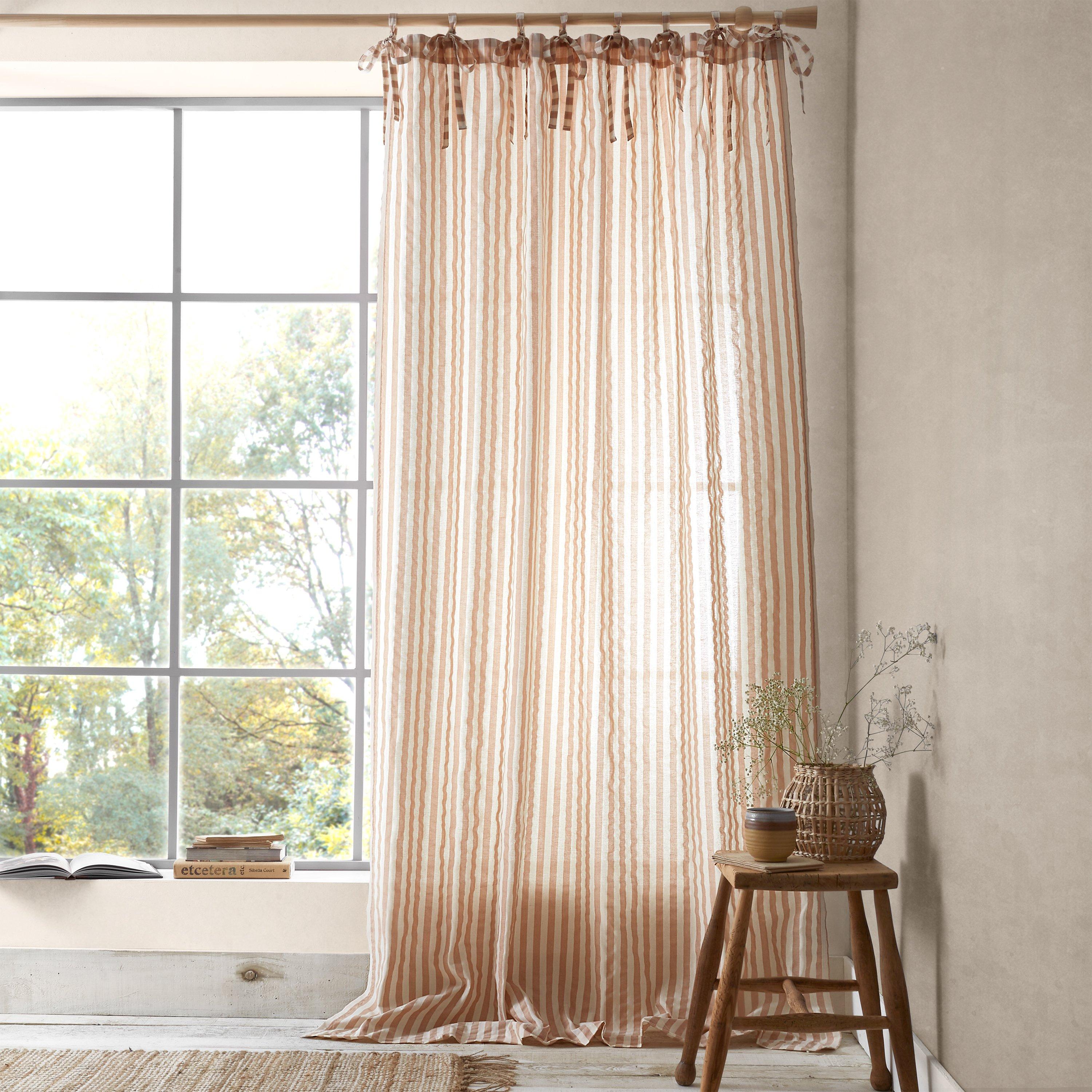 Pineapple Elephant  Zanzibar Woven Stripe Voile Curtain Panel - Clay - 140x183cm