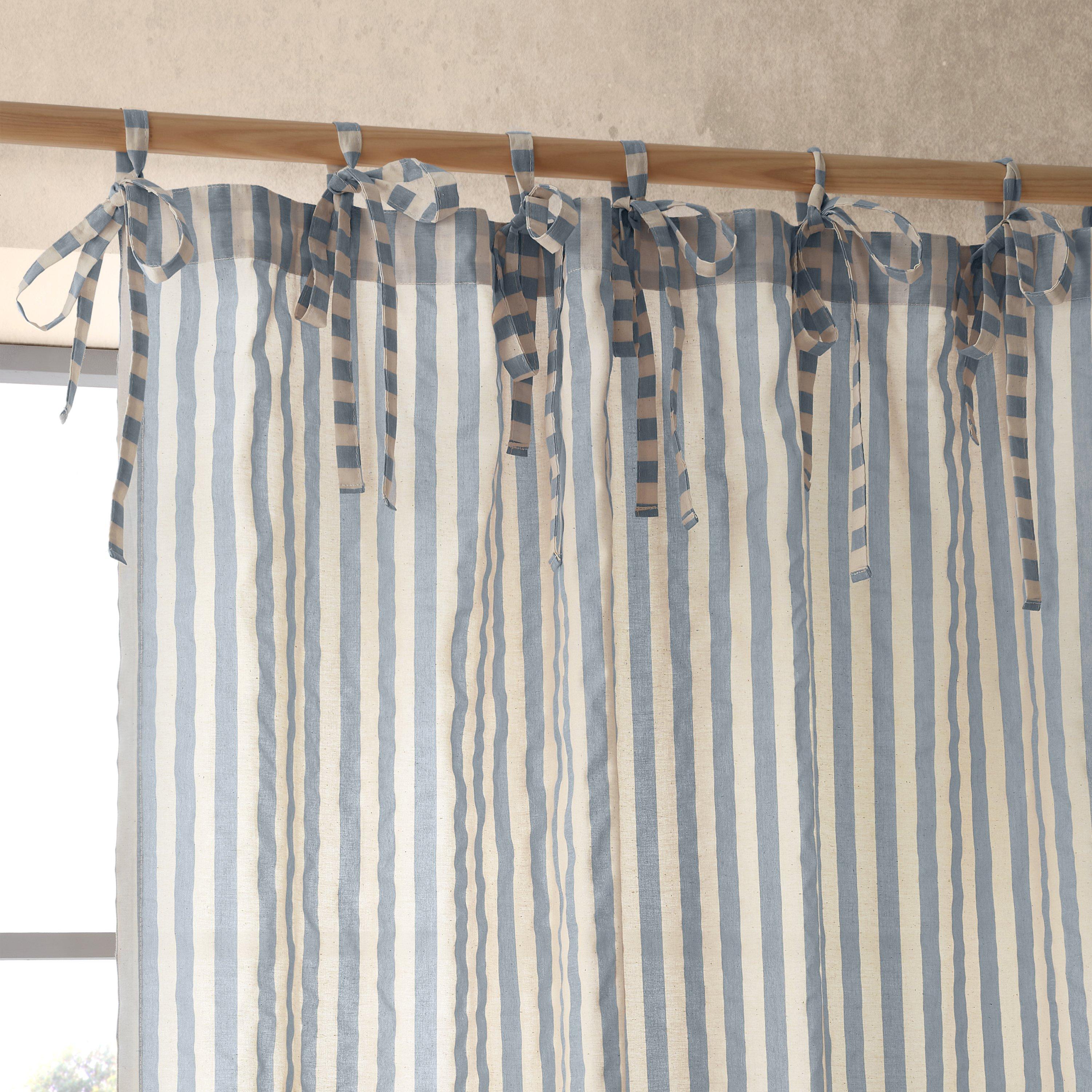 Blue - Pineapple Elephant - Zanzibar Woven Stripe Voile Curtain Panel - 2