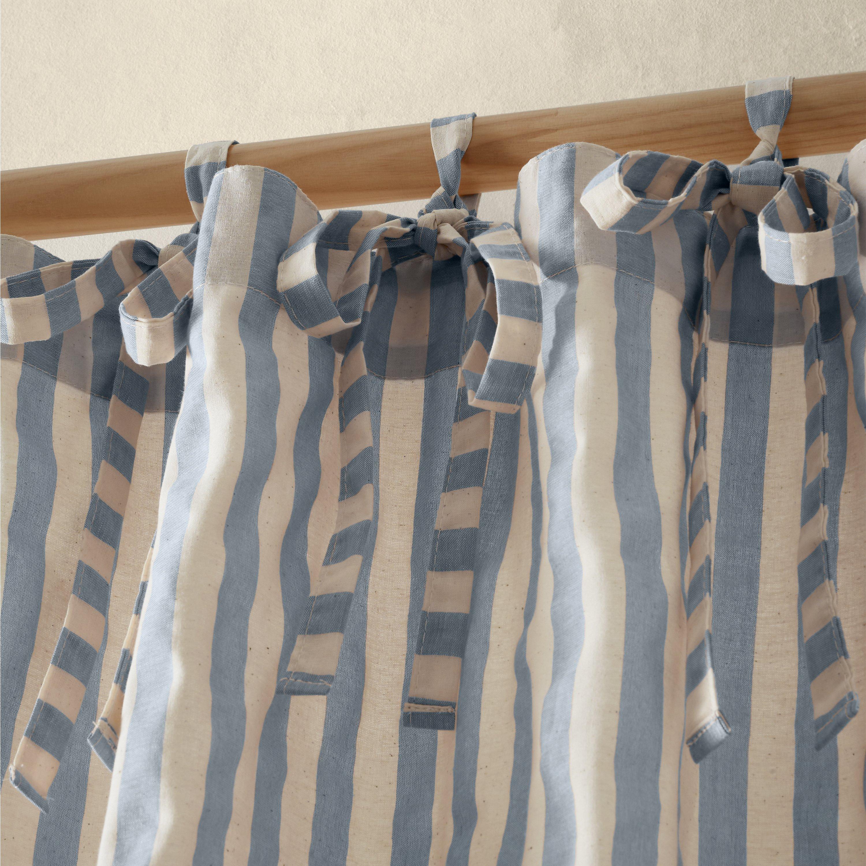 Blue - Pineapple Elephant - Zanzibar Woven Stripe Voile Curtain Panel - 3