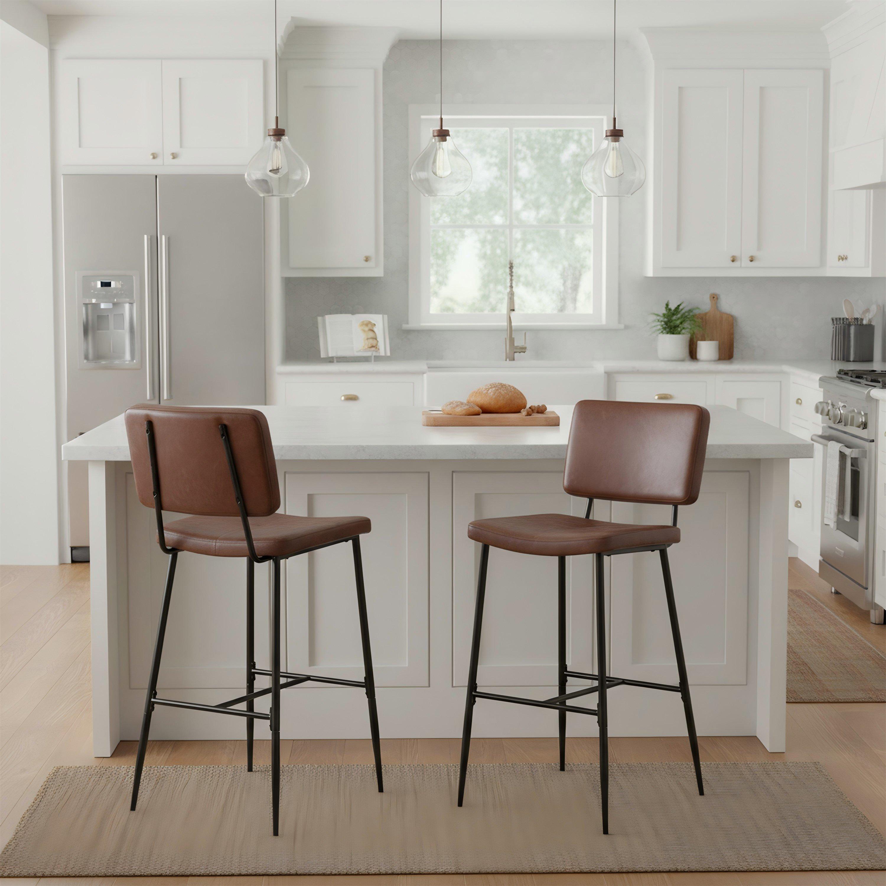 Urban Meuble Set of 2 Retro Bar Stool Synthetic Leather Modern Accent