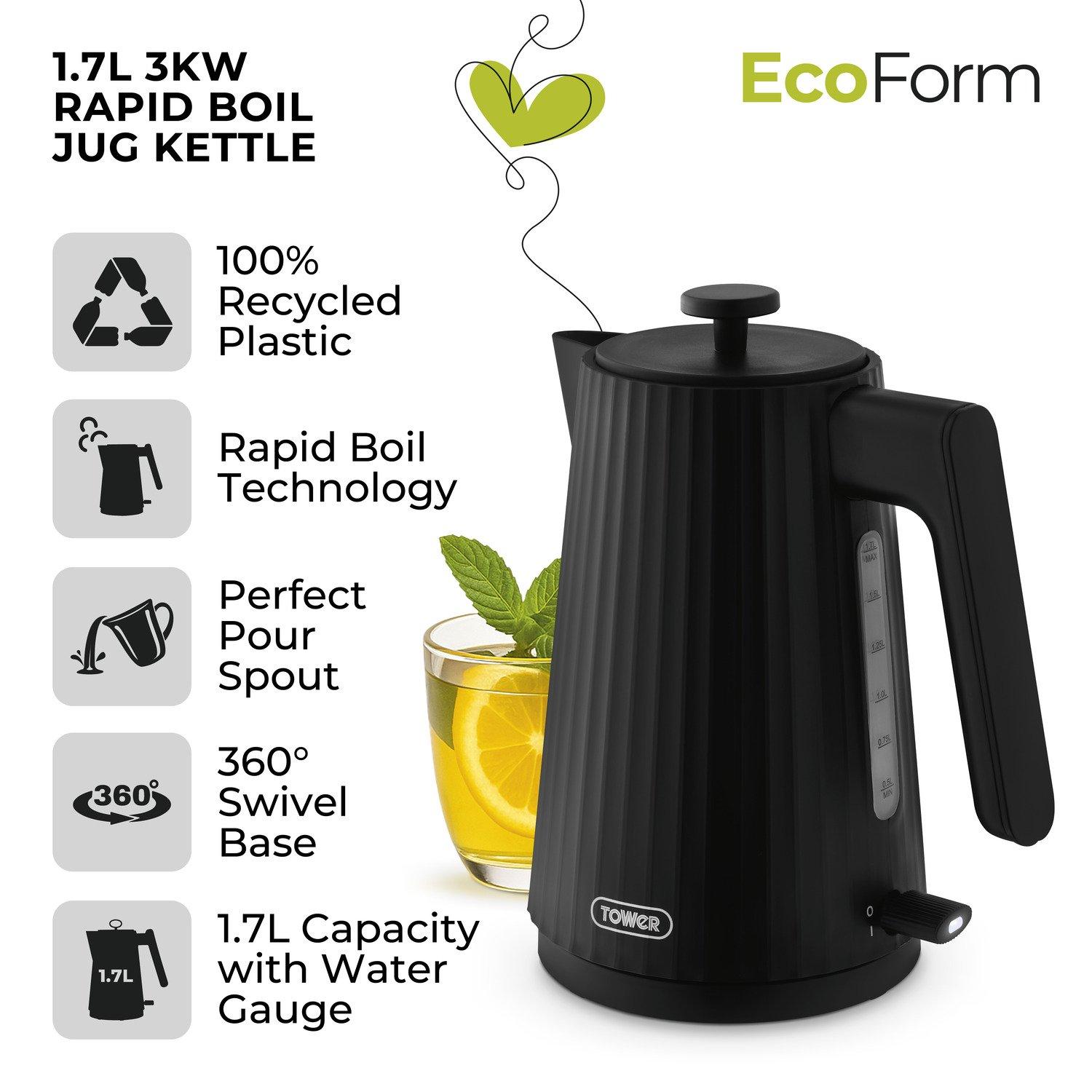 Black - Tower - EcoForm 1.7L 3KW Kettle - 2