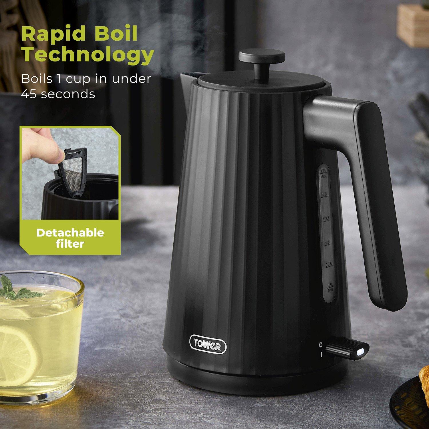 Black - Tower - EcoForm 1.7L 3KW Kettle - 4
