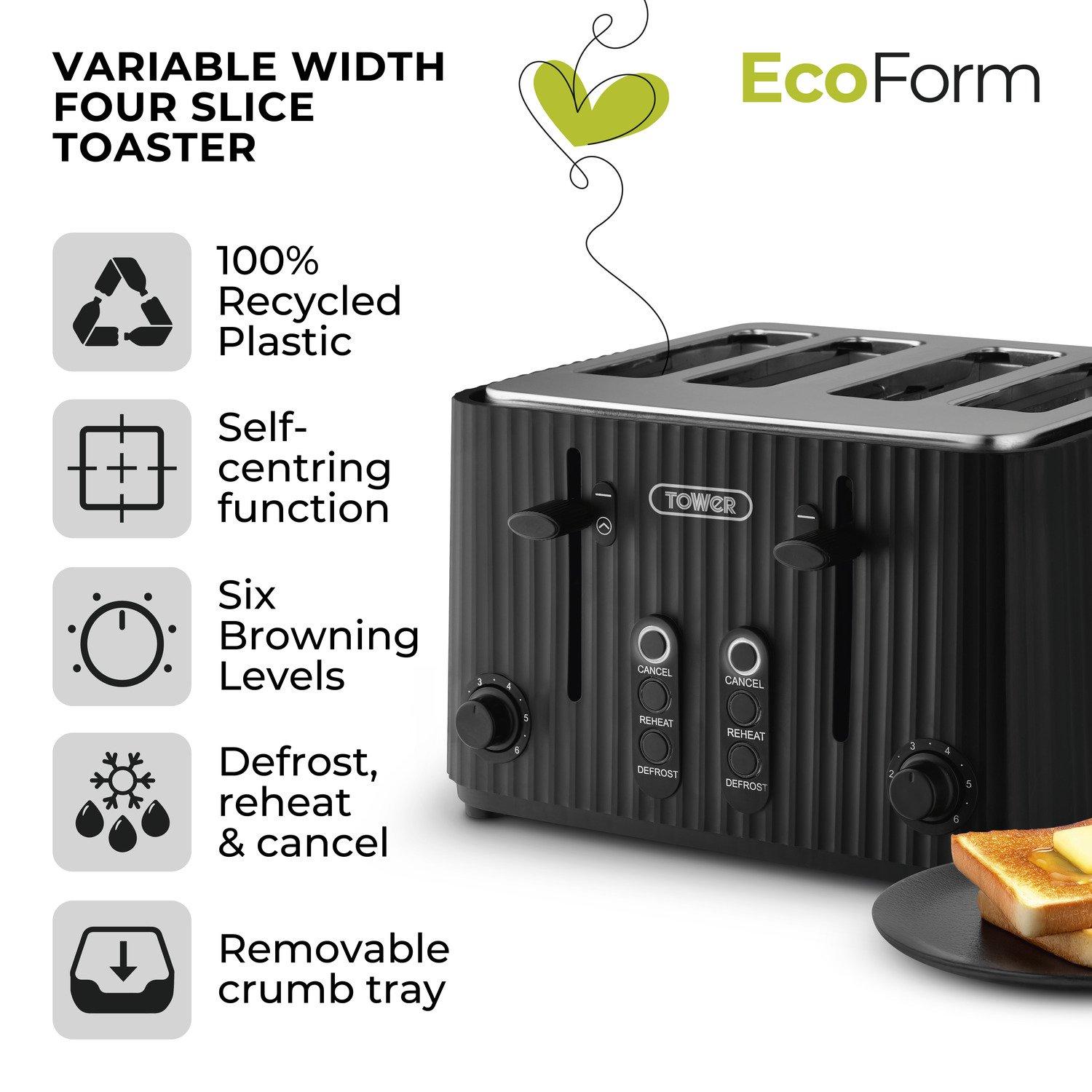 Black - Tower - ECOFORM 900W 4 Slice Toaster - 2