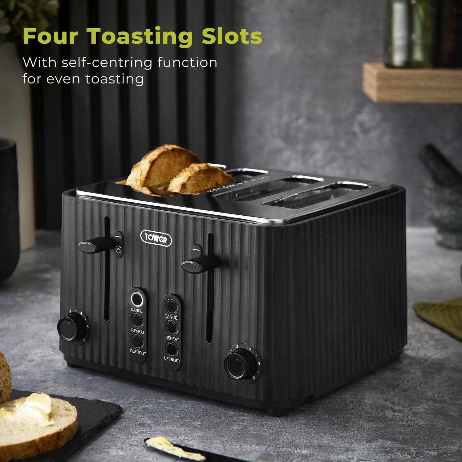Black - Tower - ECOFORM 900W 4 Slice Toaster - 4