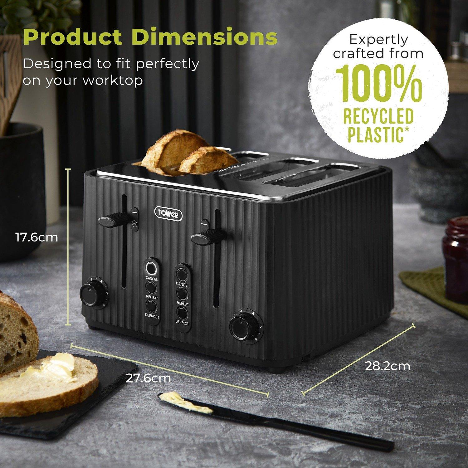 Black - Tower - ECOFORM 900W 4 Slice Toaster - 6