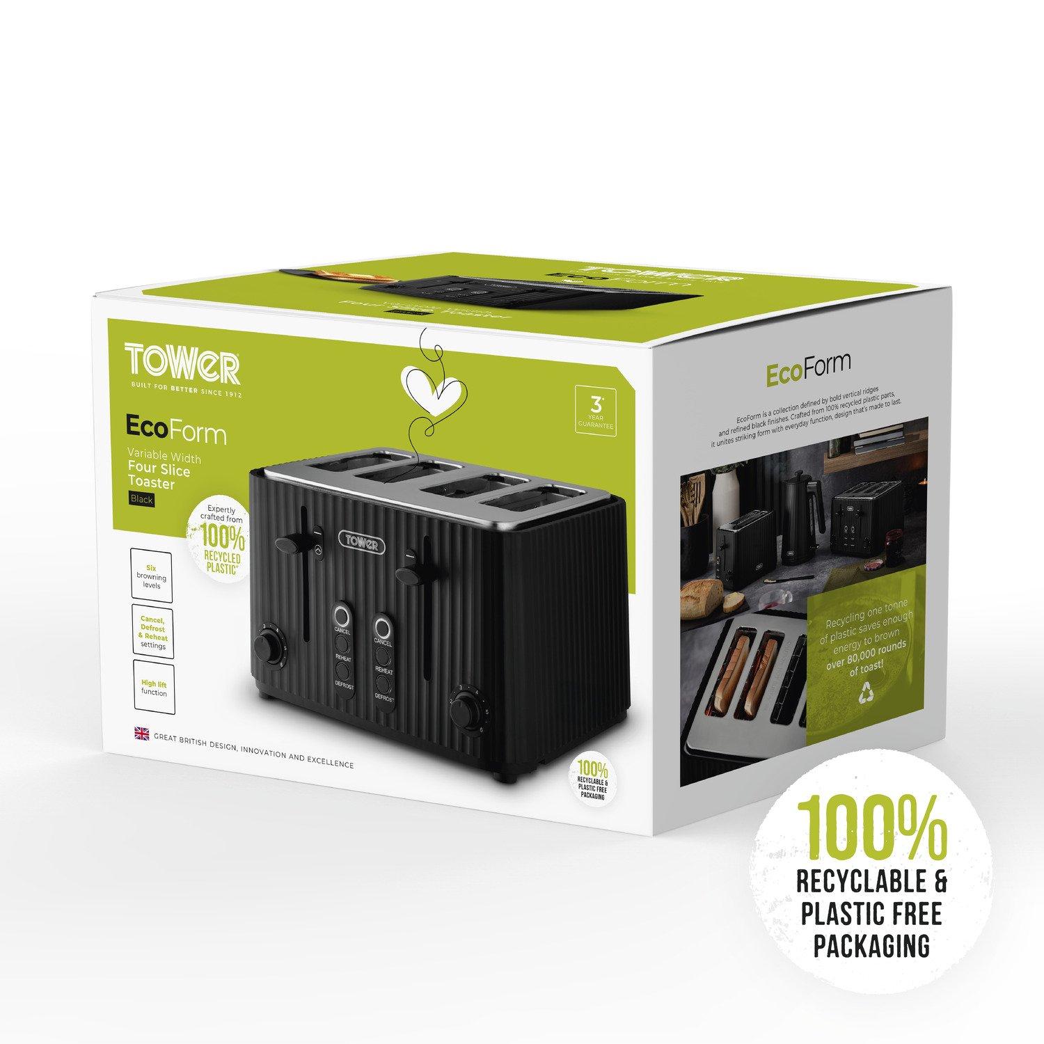 Black - Tower - ECOFORM 900W 4 Slice Toaster - 8