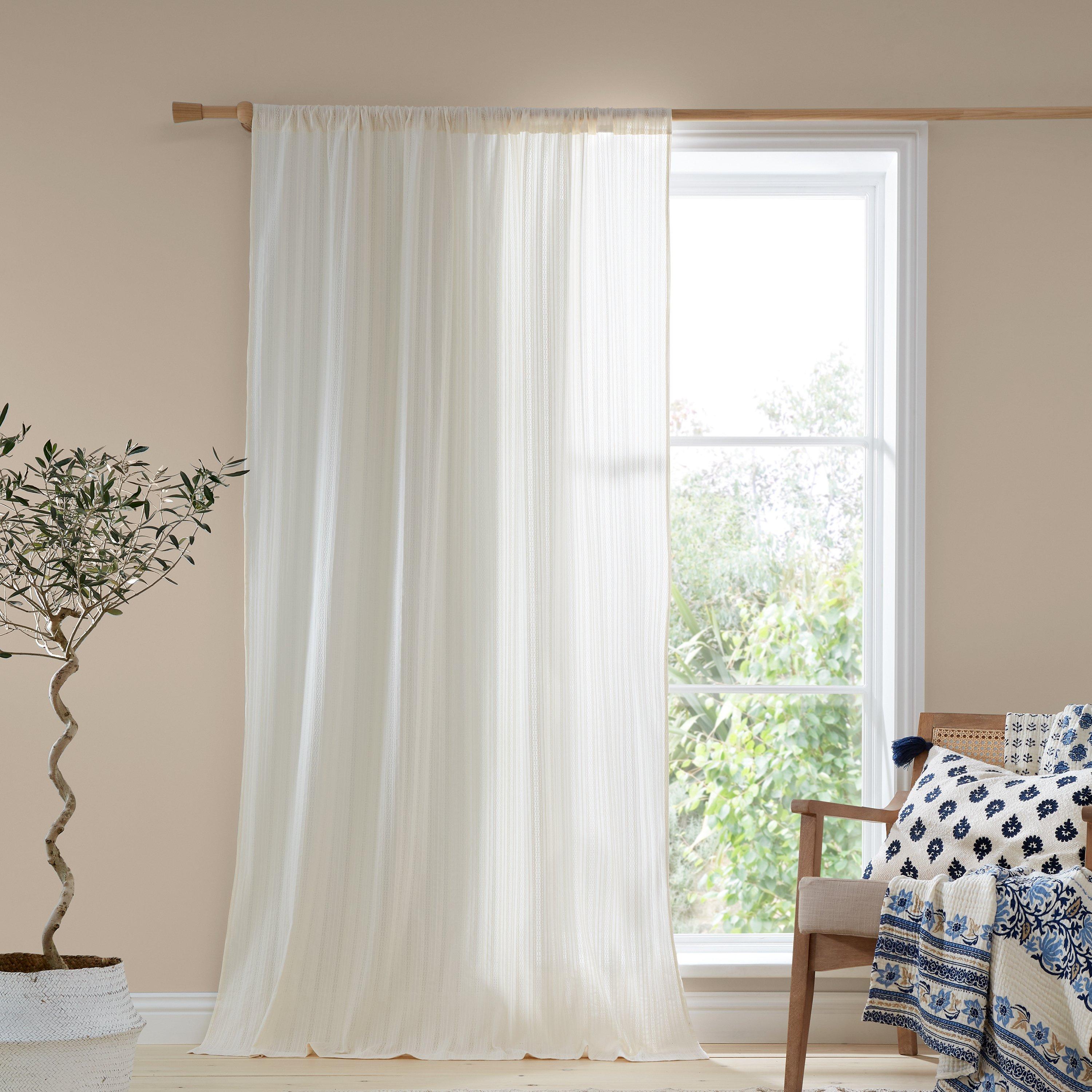 Pineapple Elephant  Zofia Broderie Cotton Anglaise Tab Top Voile Panel - Natural - 140x183cm