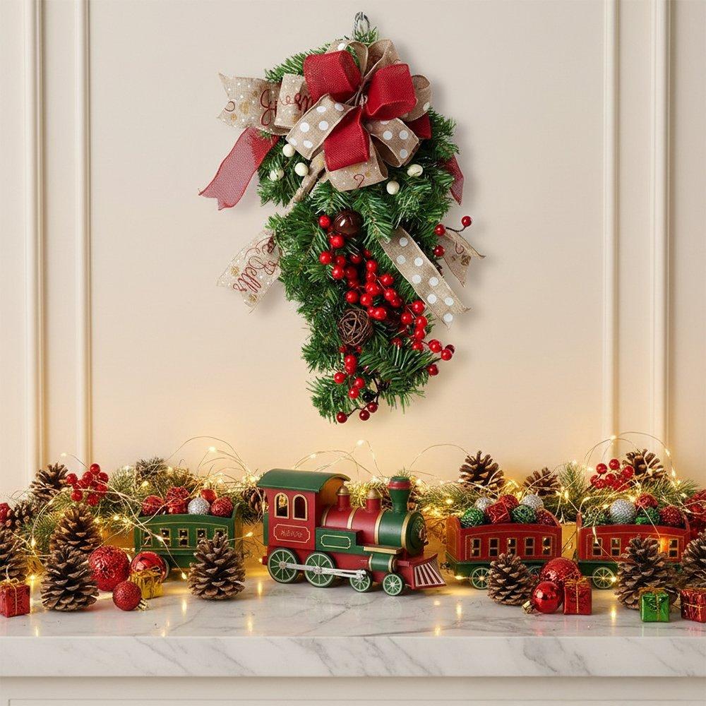 Green - LIFE IDEAS - 60cm Rustic Upside-Down Christmas Swag - 1