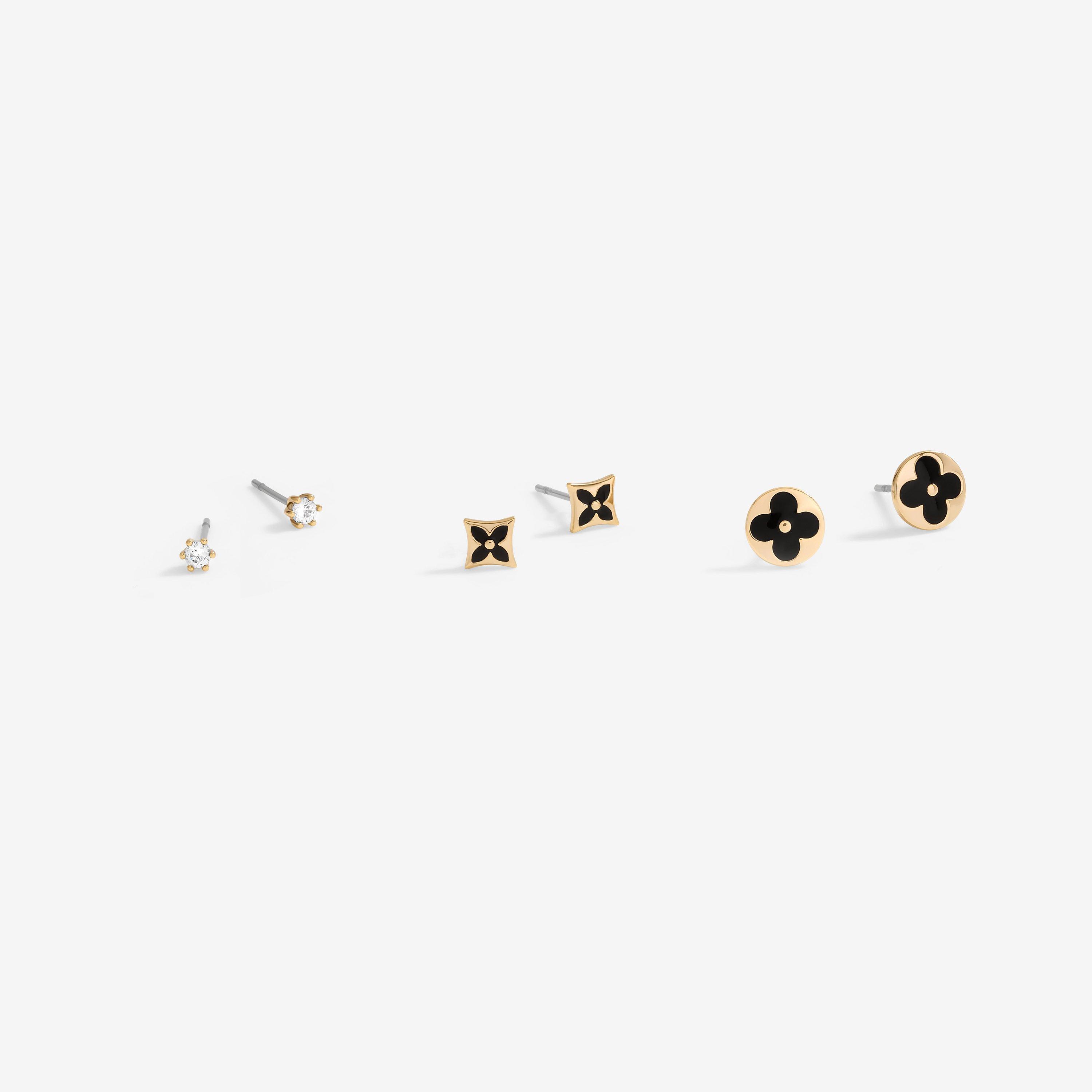 Gold - Jon Richard - Gold Plated And Jet Enamel Earrings - Pack Of 3
