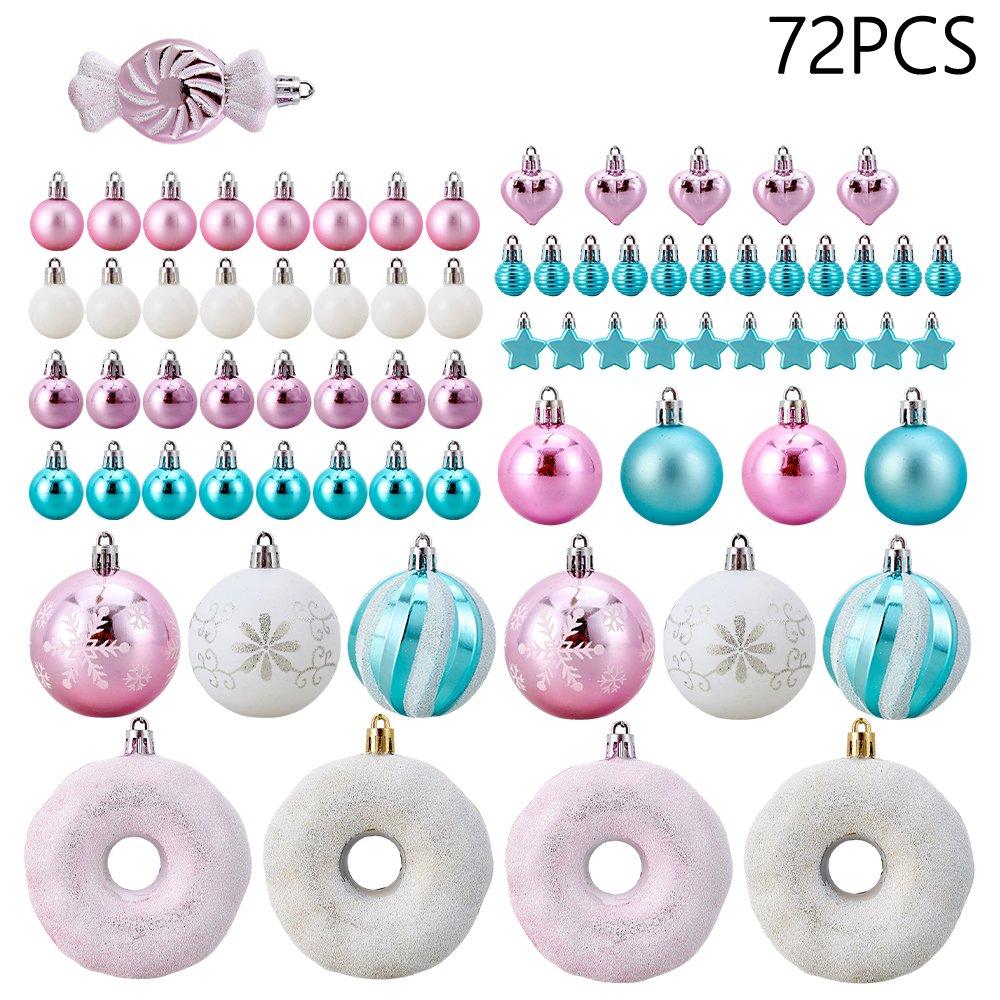 Pink/Blue - LIFE IDEAS - 72pcs Christmas Ornaments for Christmas Tree - 3