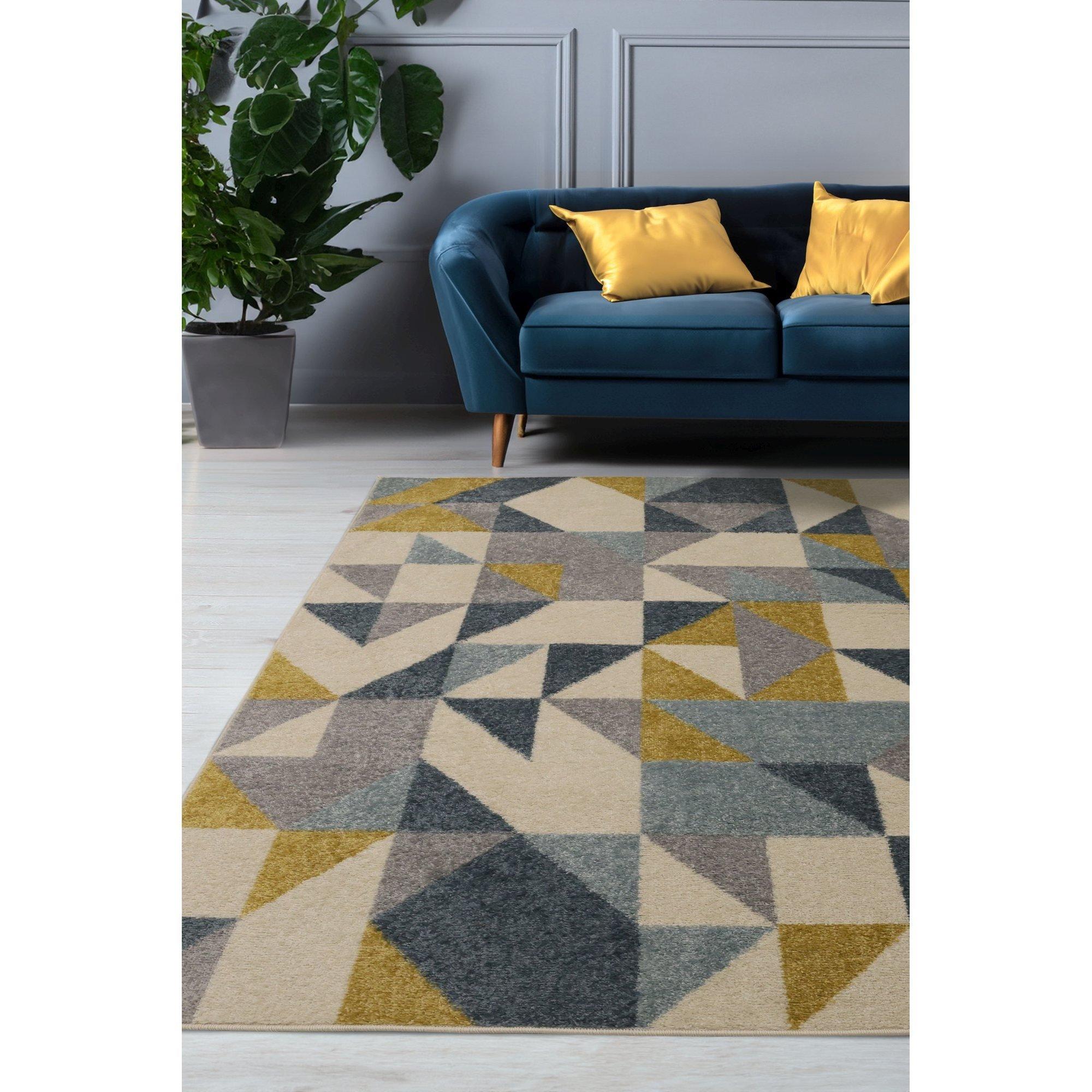 Blue - Homemaker - Juno Multi Geo Rug Blue/Gold - 1
