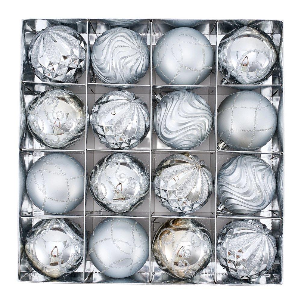 Silver - LIFE IDEAS - 16pcs Christmas Ornaments for Christmas Tree - 9