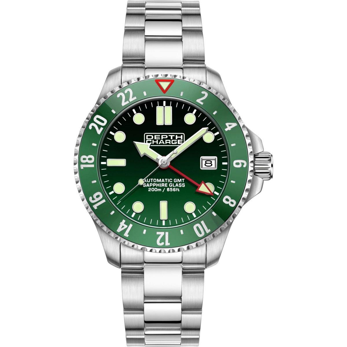 Depth Charge Charge Stainless Steel Green Dial Dive Watch