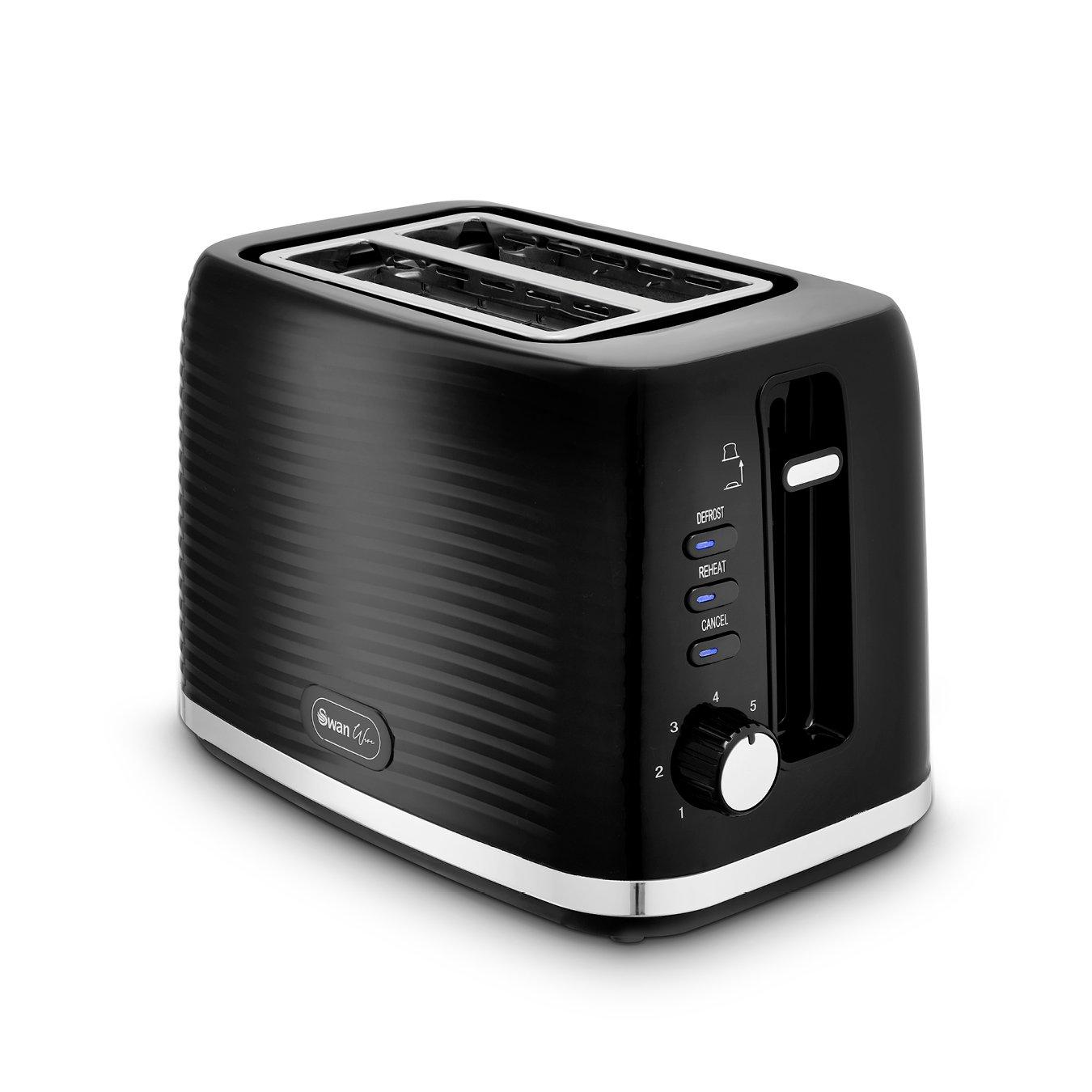 Black - Swan - Wave 2 Slice Toaster Black with Chrome Trim - 1