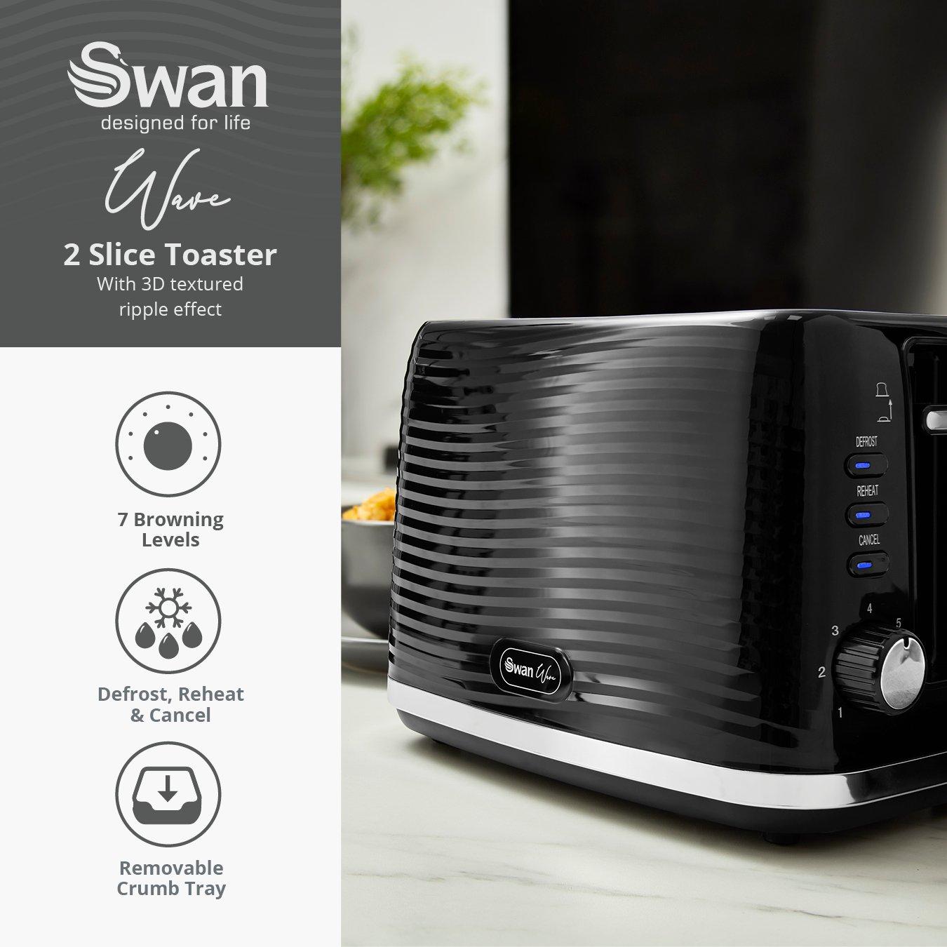 Black - Swan - Wave 2 Slice Toaster Black with Chrome Trim - 2