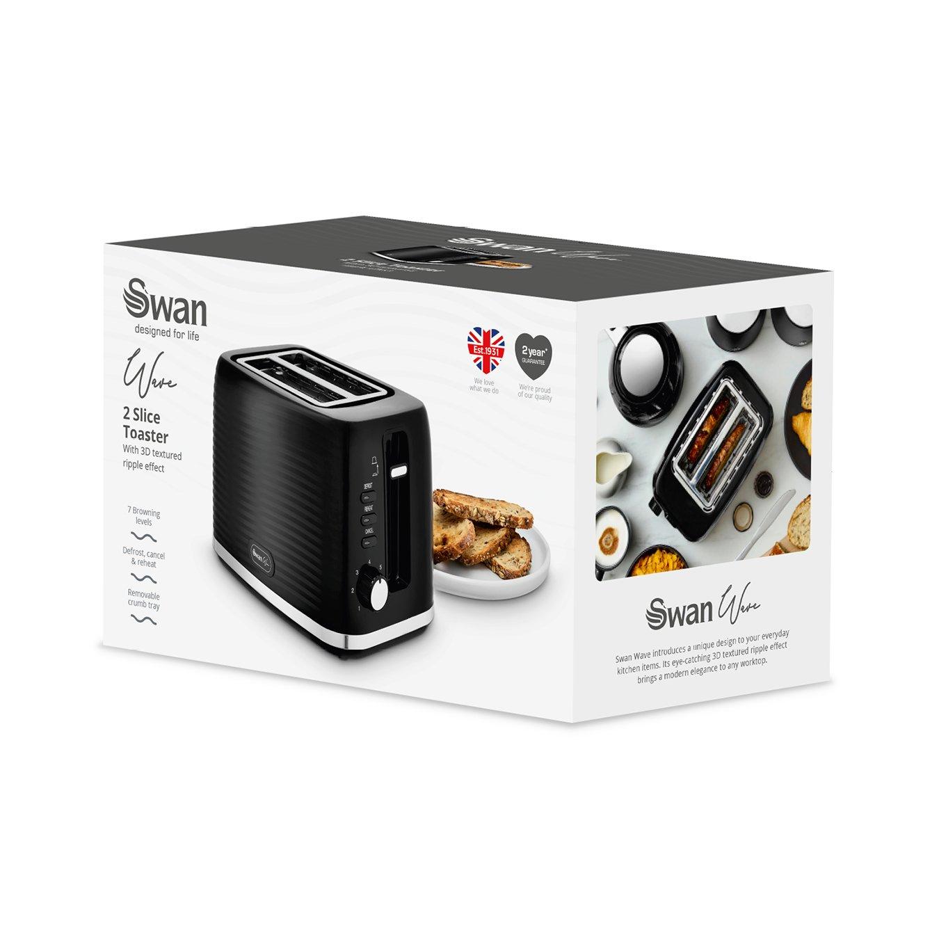 Black - Swan - Wave 2 Slice Toaster Black with Chrome Trim - 8