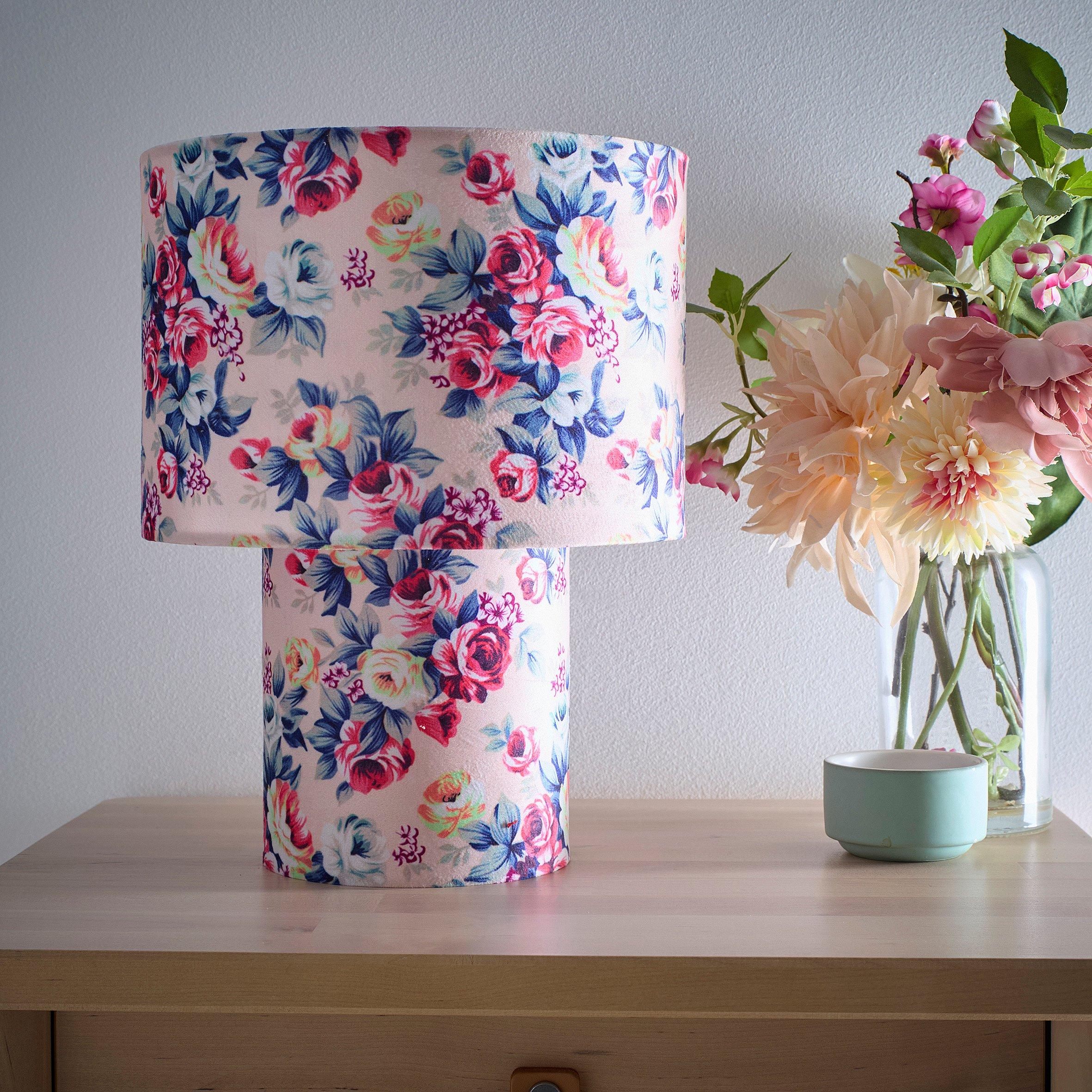 Pink - K Living - Kobe Pink Rose Bud Printed Velvet Table Lamp - 1