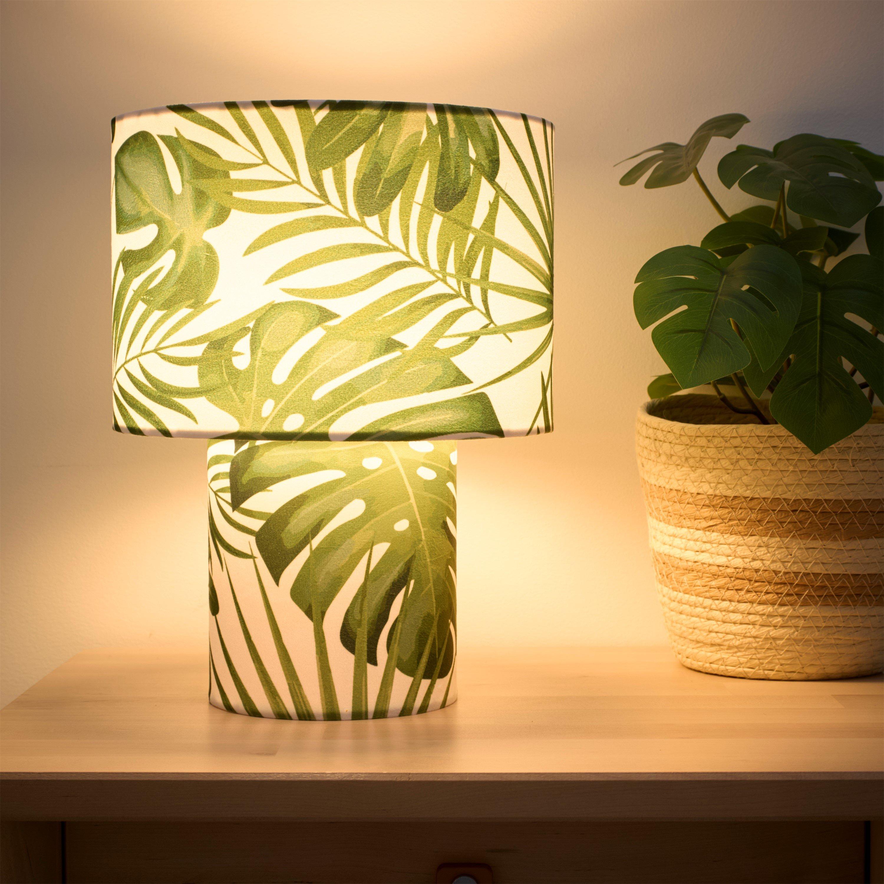 Green - K Living - Kobe Green Leaves Printed Velvet Table Lamp - 2