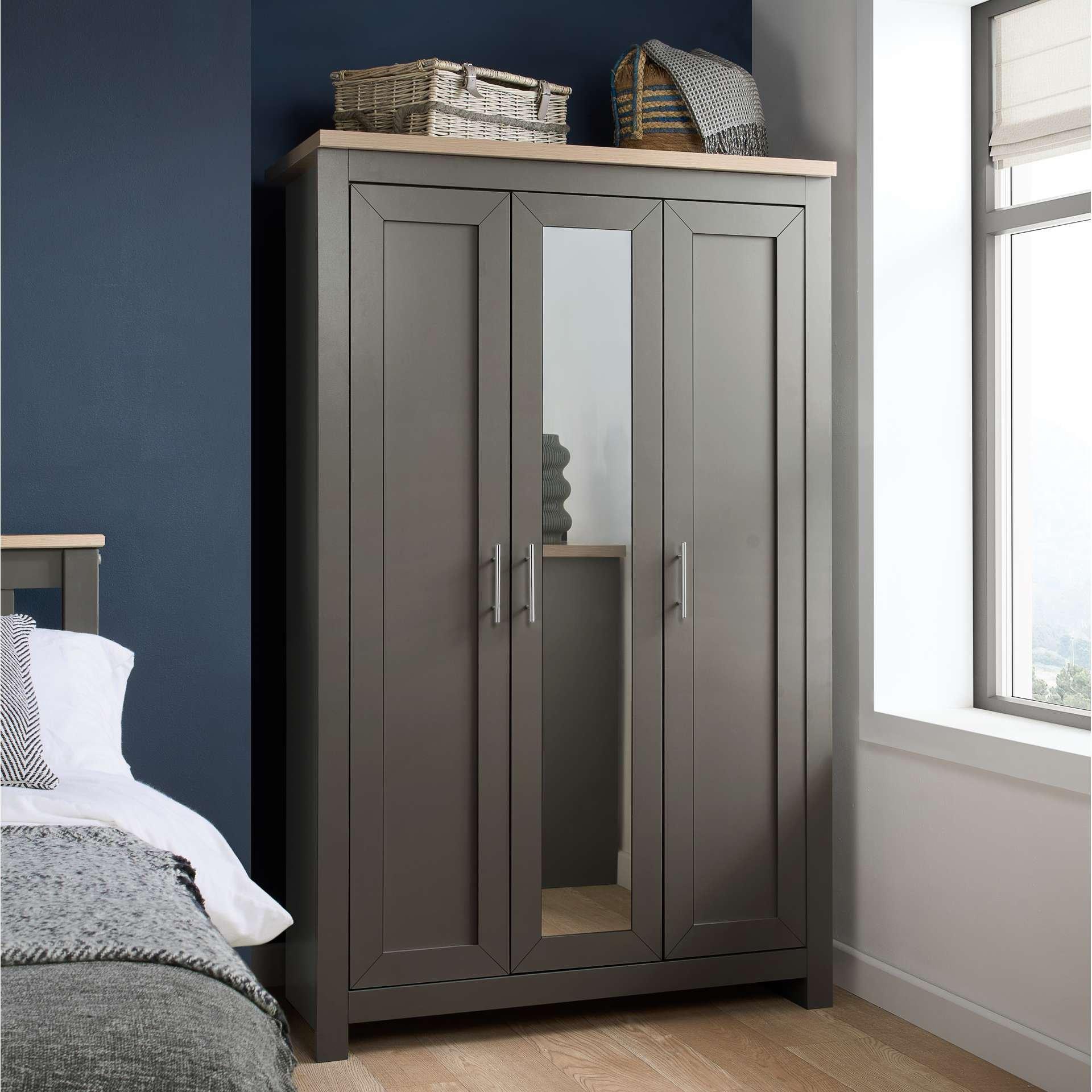 Grey - Birlea - Highgate 3 Door Wardrobe With Mirror - 1