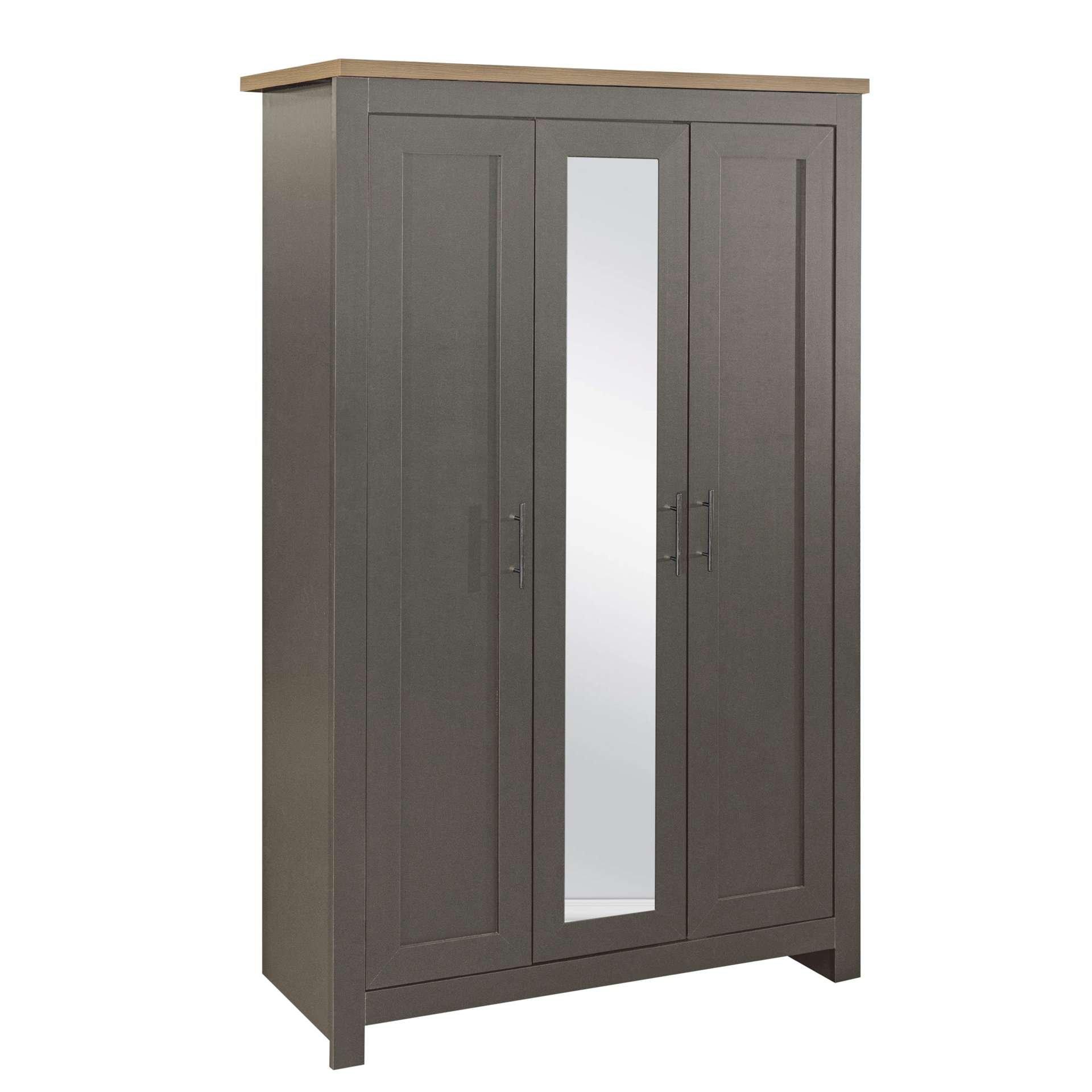 Grey - Birlea - Highgate 3 Door Wardrobe With Mirror - 4