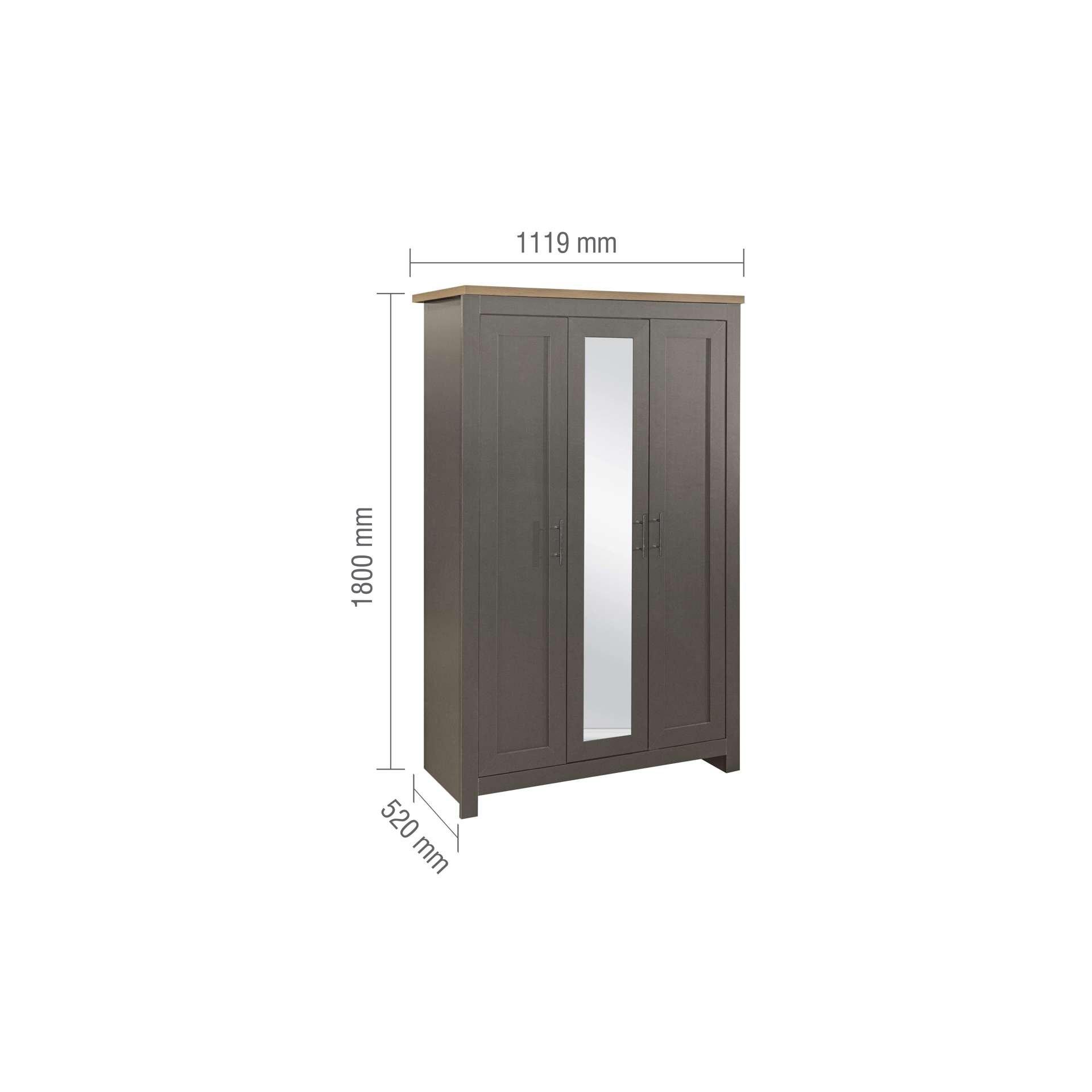 Grey - Birlea - Highgate 3 Door Wardrobe With Mirror - 8
