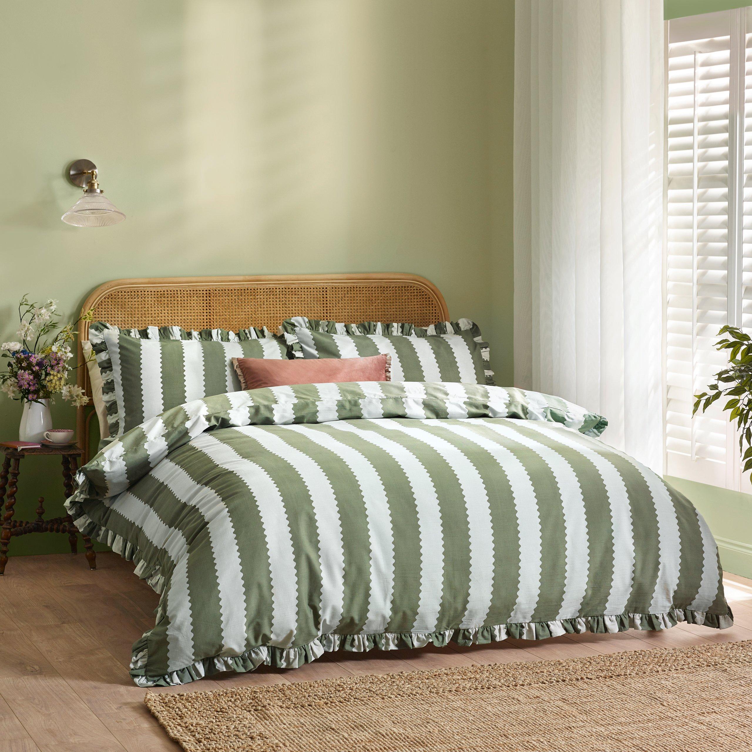 Baygreen/Mist - Wylder - Birdie Stripe Ruffle Duvet Set - 2