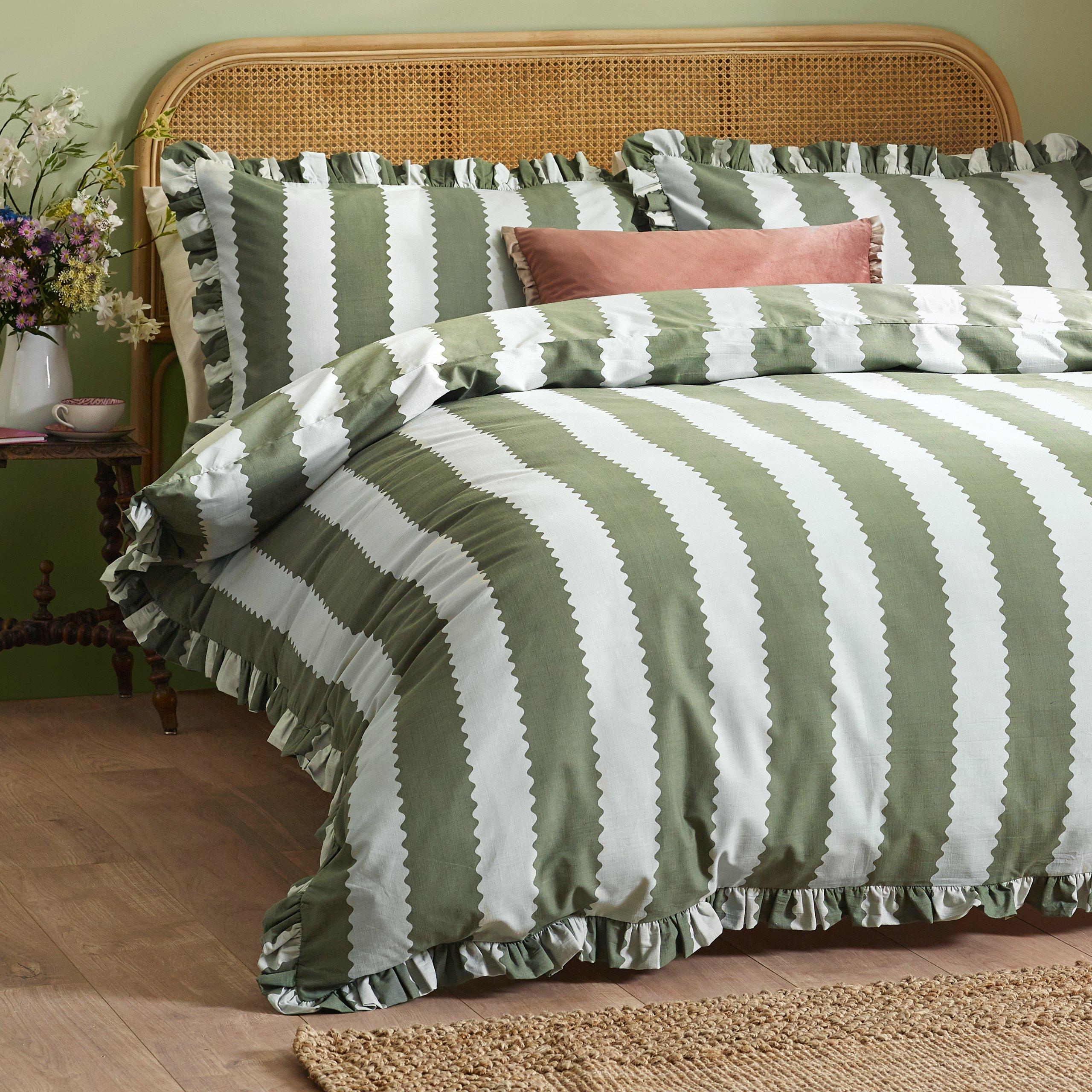 Baygreen/Mist - Wylder - Birdie Stripe Ruffle Duvet Set - 3