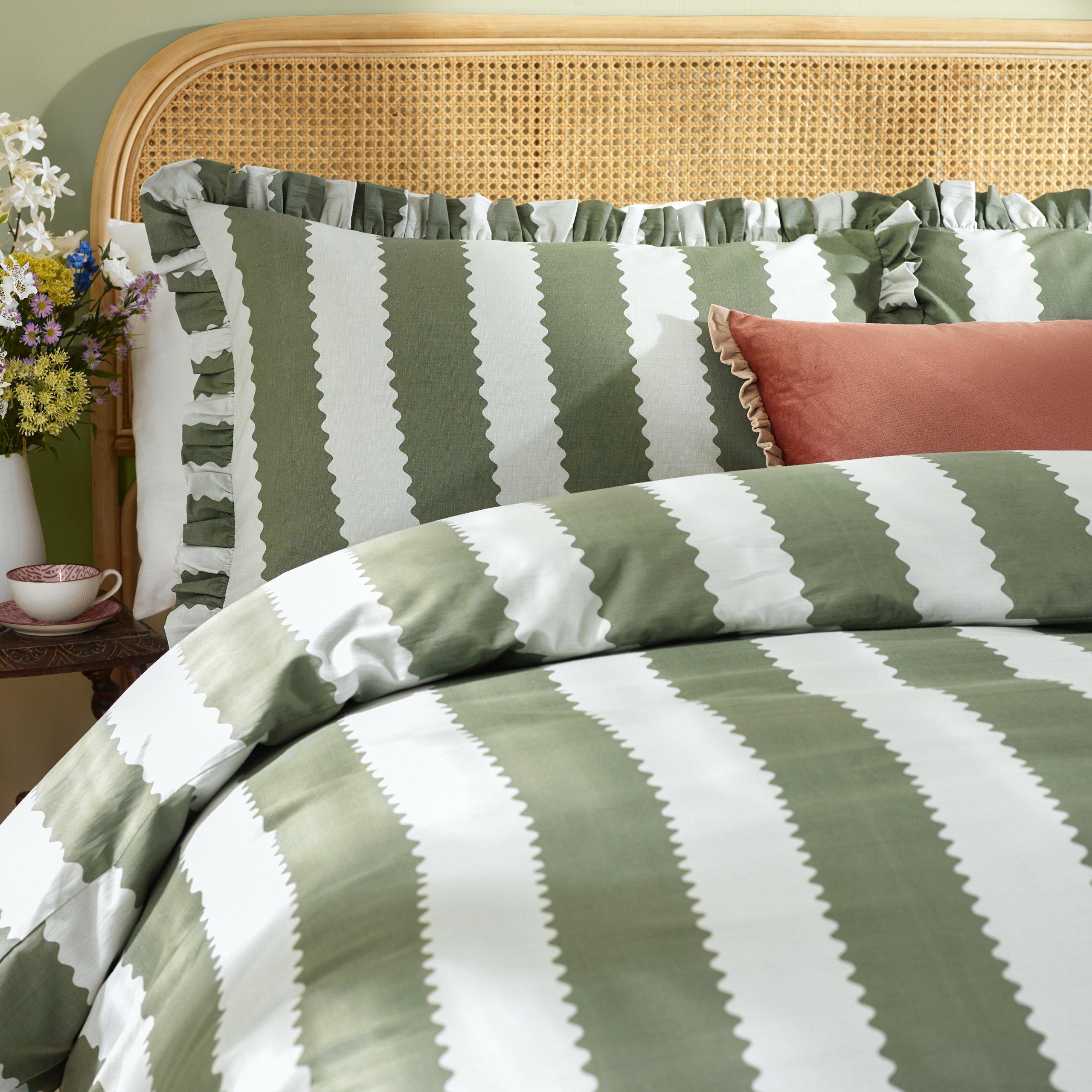Baygreen/Mist - Wylder - Birdie Stripe Ruffle Duvet Set - 4