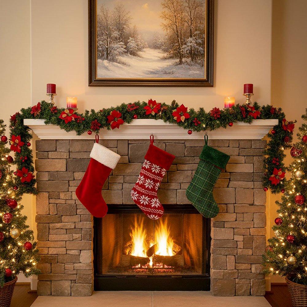 Red - LIFE IDEAS - 2.7m Artificial Christmas Garland Decorations - 1