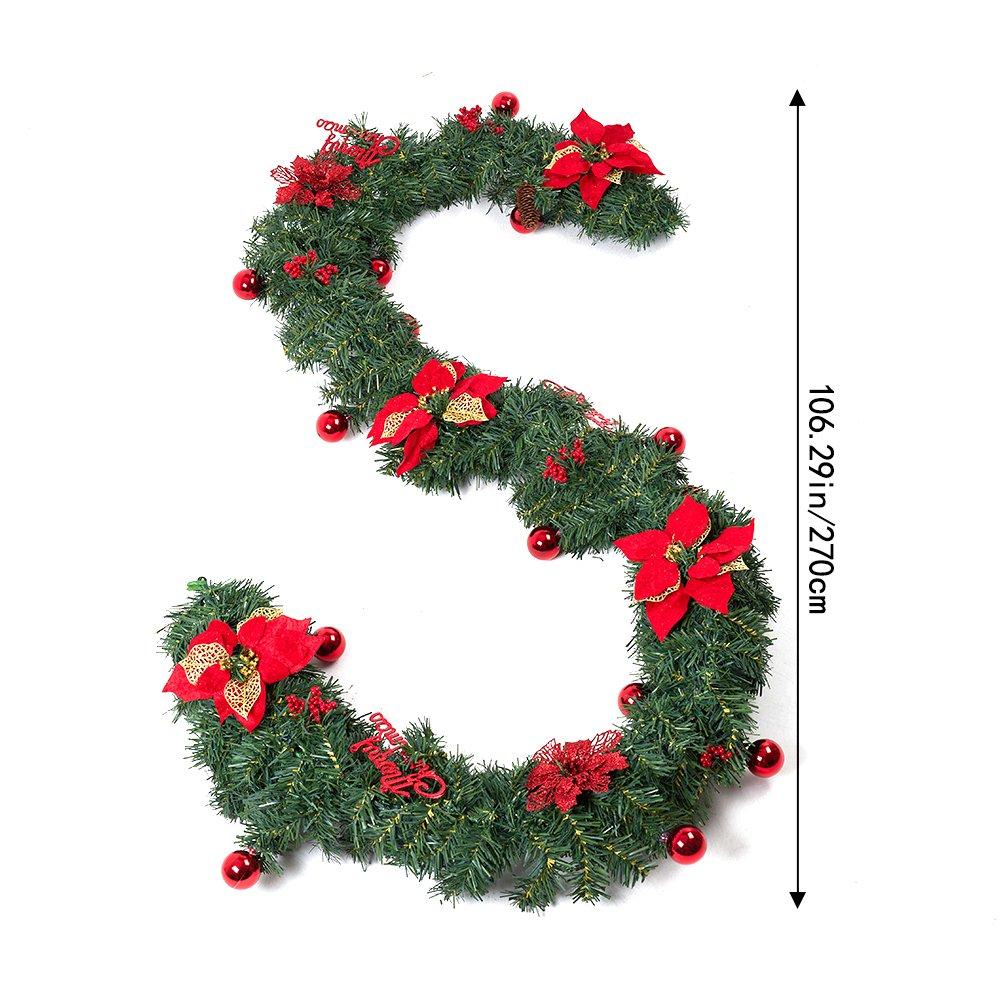 Red - LIFE IDEAS - 2.7m Artificial Christmas Garland Decorations - 2