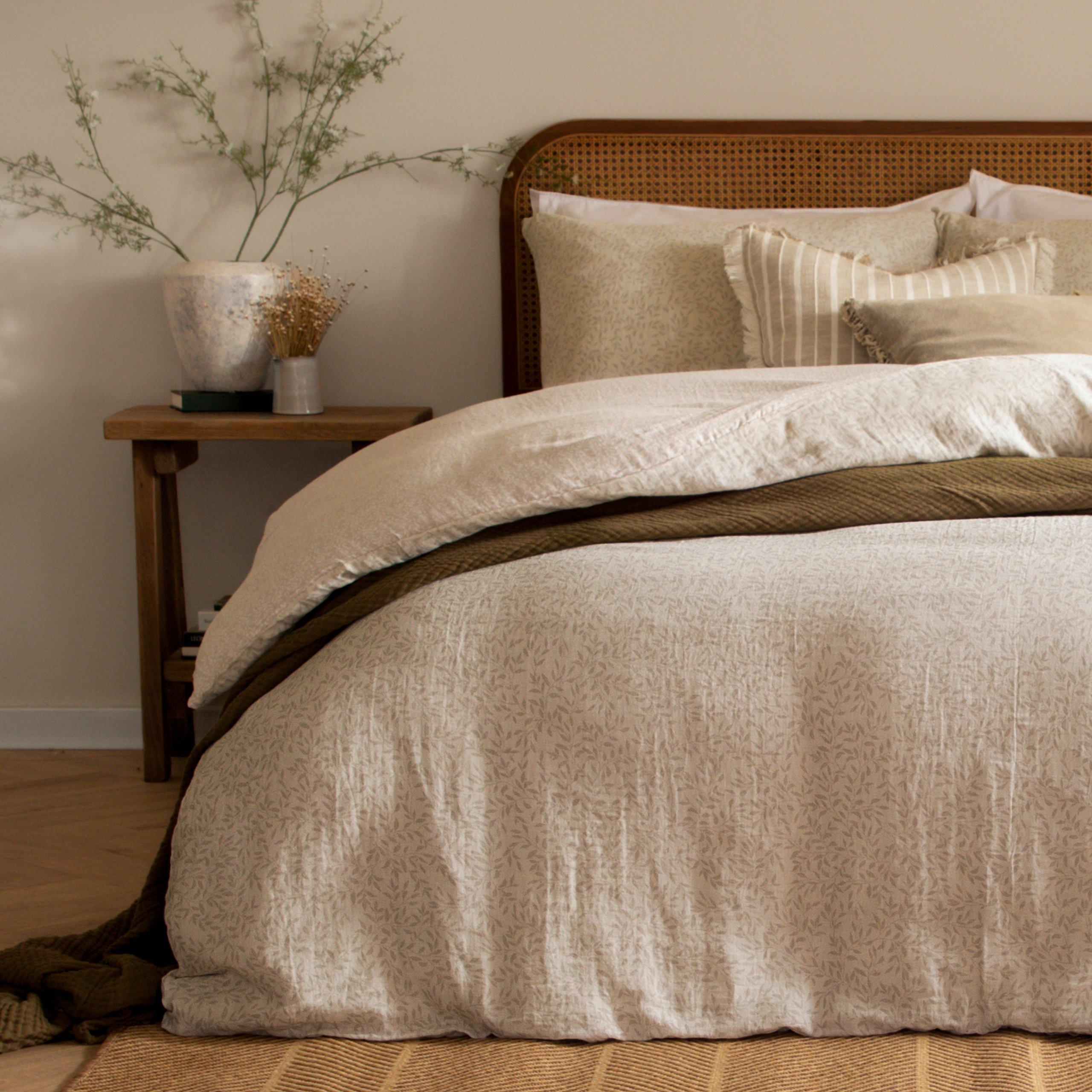 Natural - Yard - Perrie Leaf Muslin 100% Cotton Duvet Set - 3