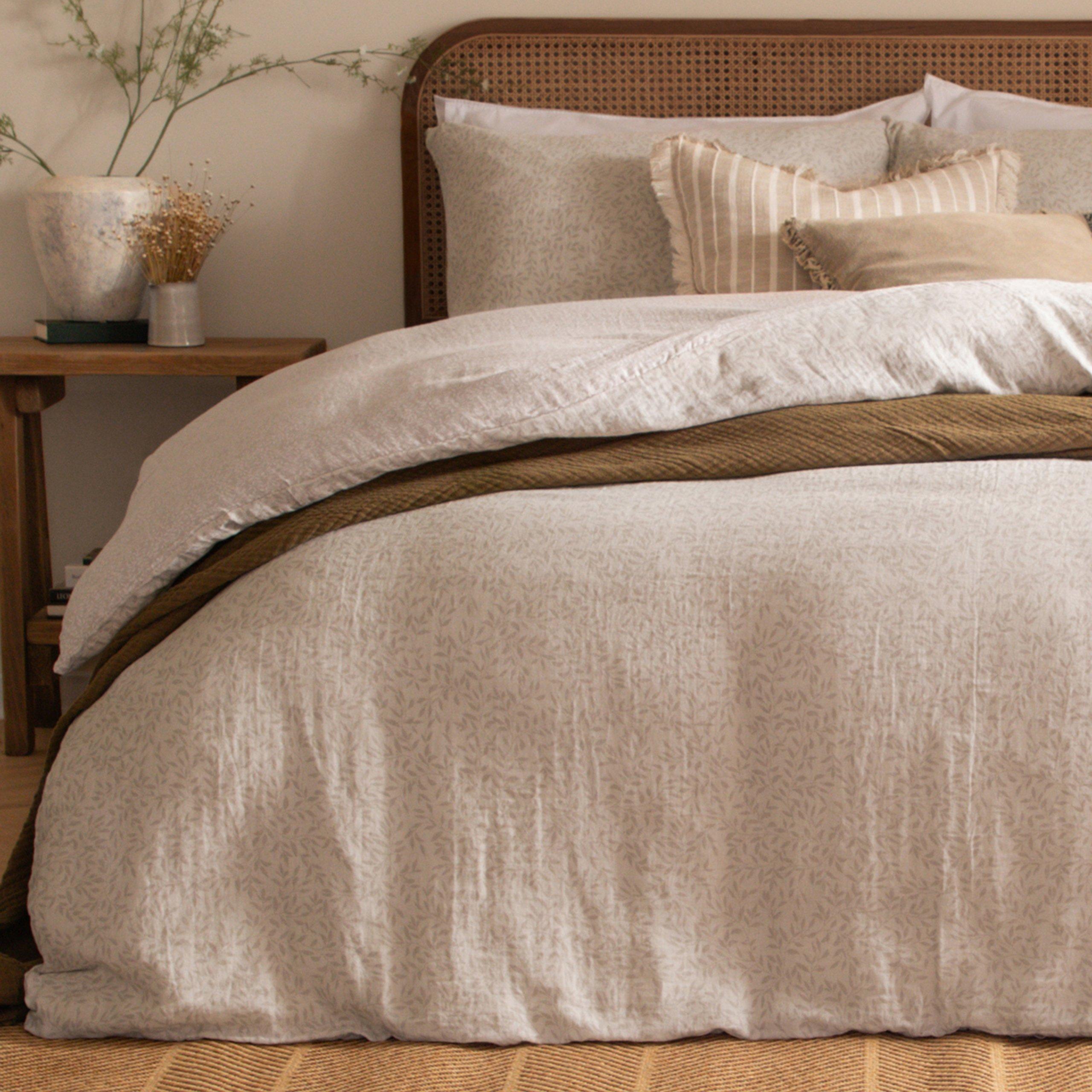 Natural - Yard - Perrie Leaf Muslin 100% Cotton Duvet Set - 8