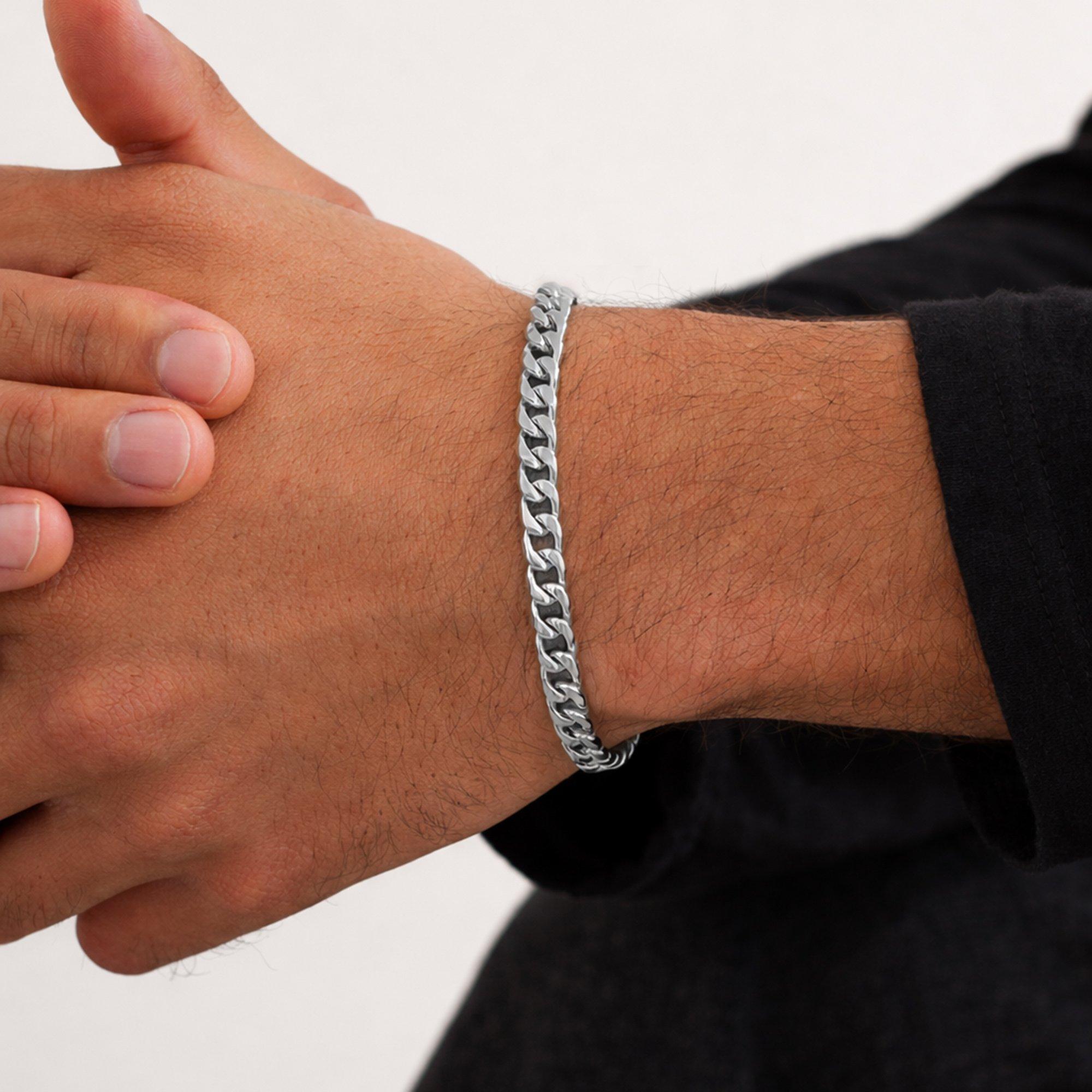 Silver - Inicio - Mens Waterproof Curb Chain Bracelet - Gift Pouch - 2