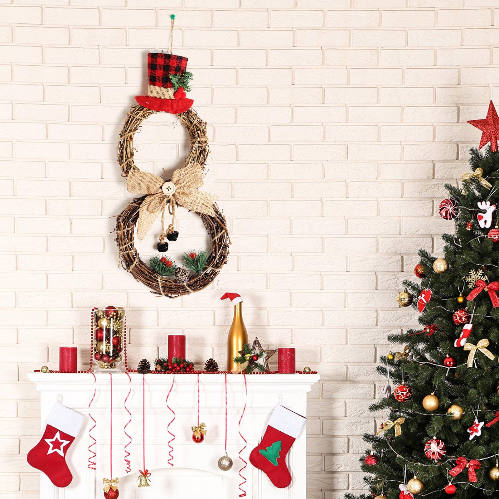 Brown - LIFE IDEAS - Lighted Snowman with Hat and Wreath Decor - 1