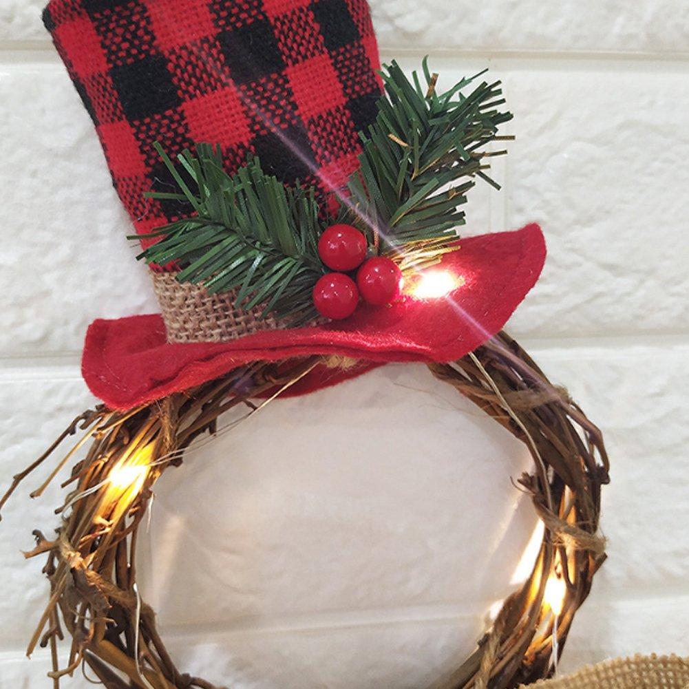 Brown - LIFE IDEAS - Lighted Snowman with Hat and Wreath Decor - 6