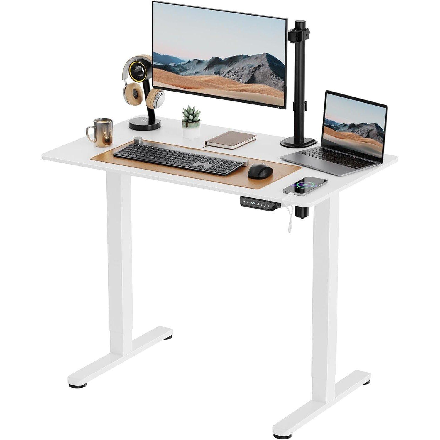 White - VonHaus - White Standing Desk 100x60cm - 1