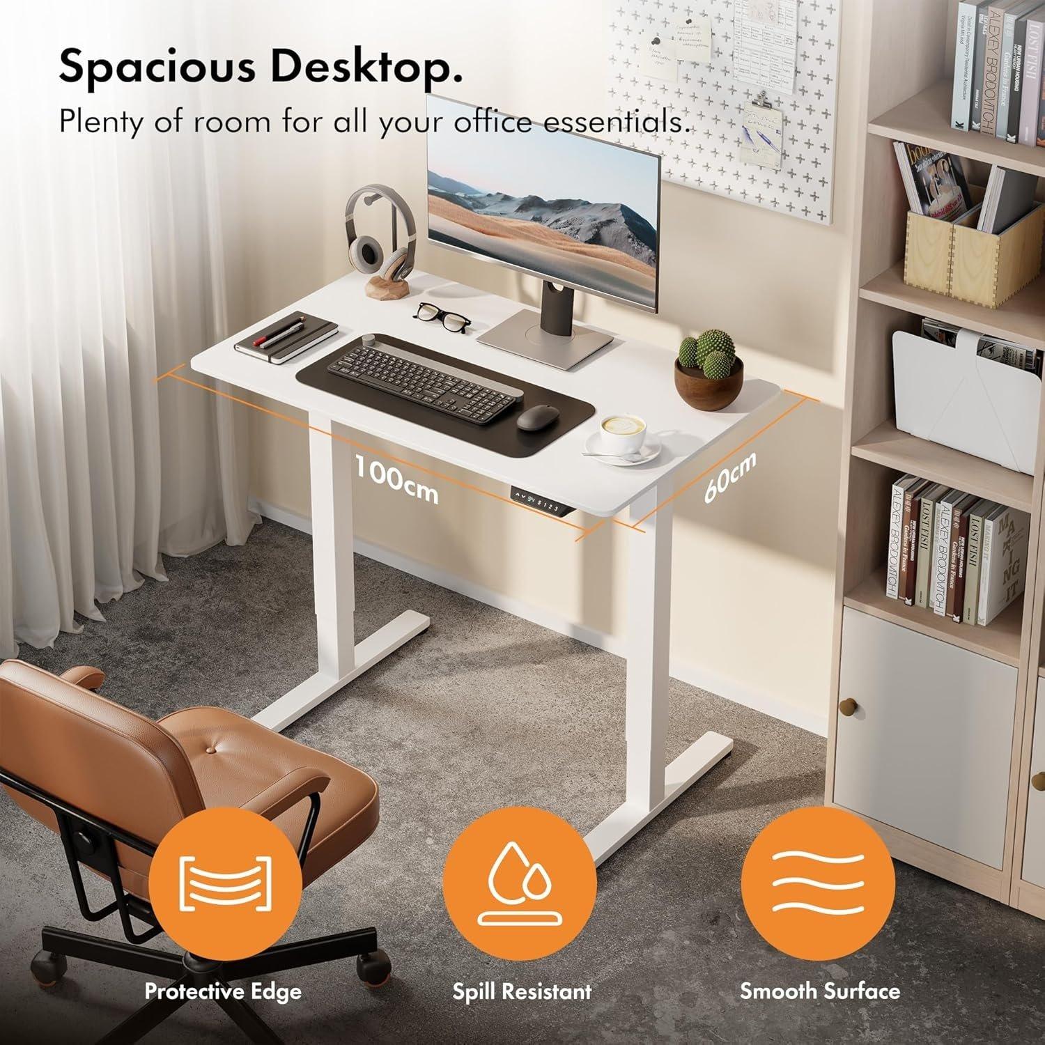 White - VonHaus - White Standing Desk 100x60cm - 3