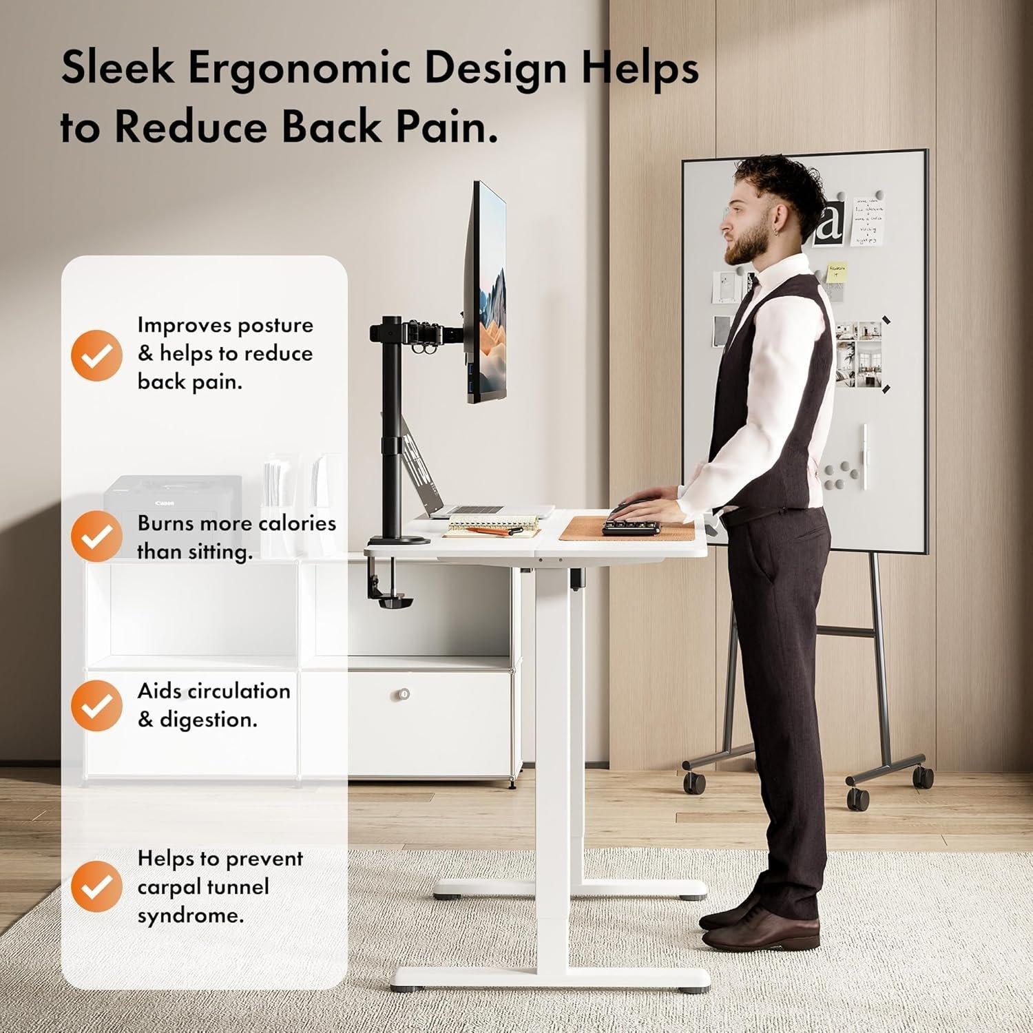 White - VonHaus - White Standing Desk 100x60cm - 5