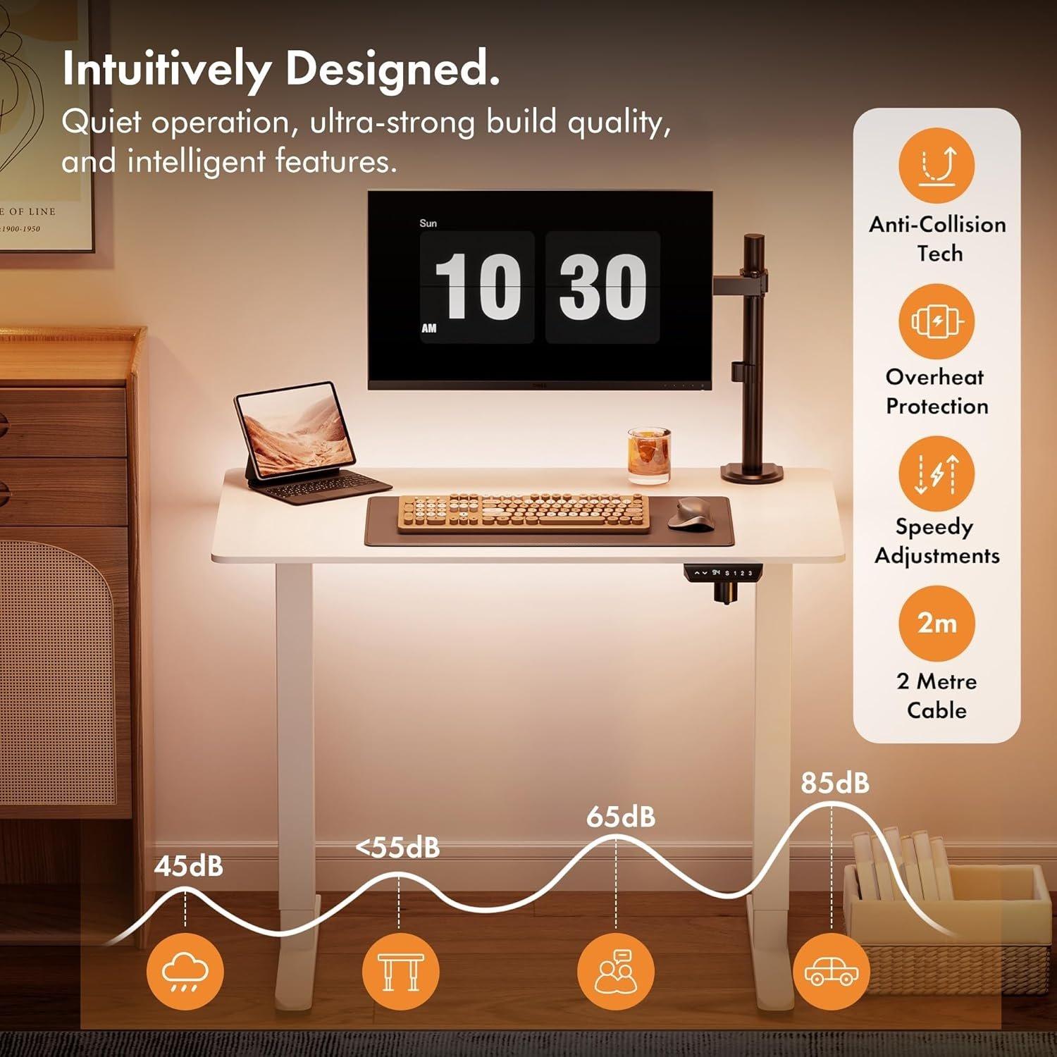 White - VonHaus - White Standing Desk 100x60cm - 6