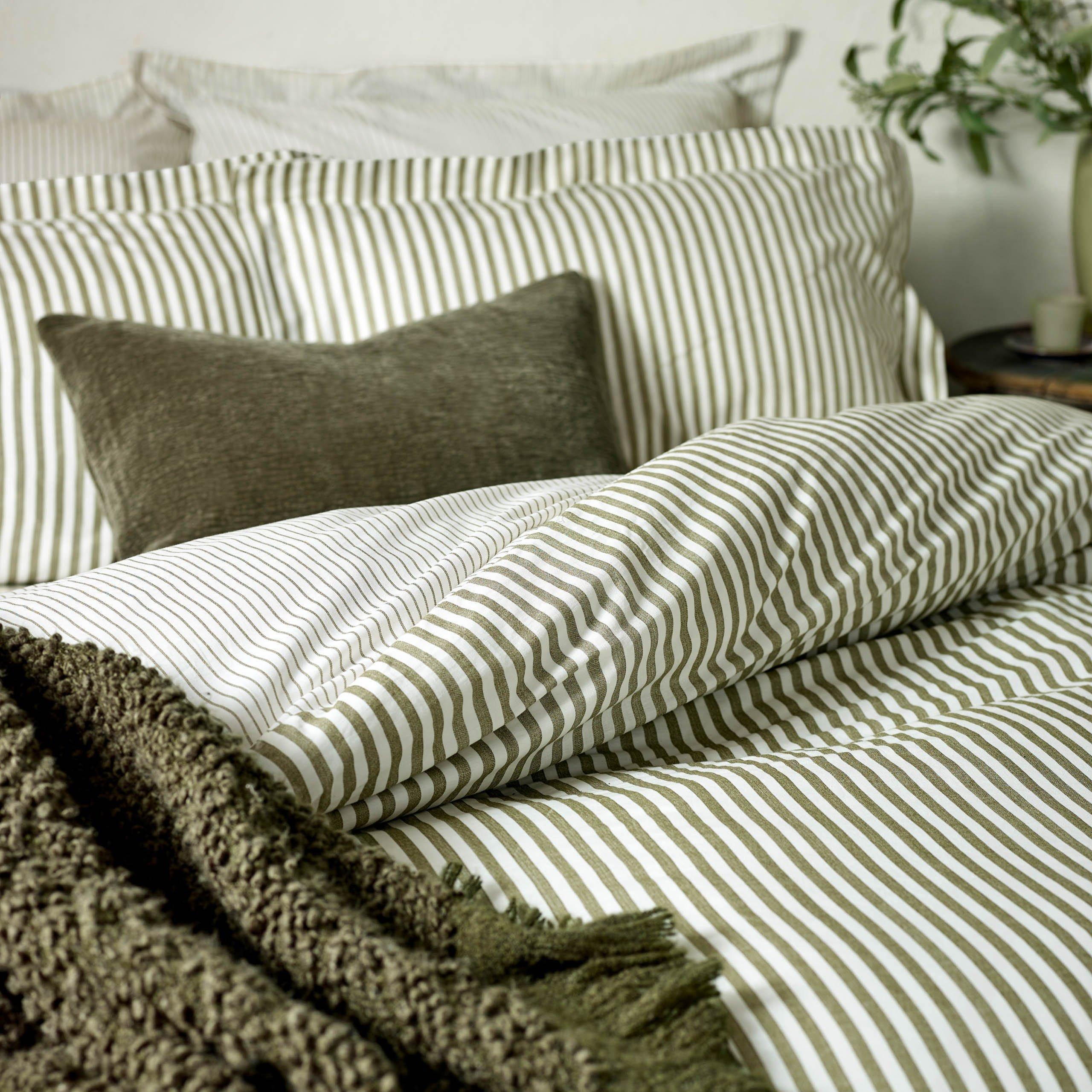 Olive - Yard - Hebden Stripe 100% Cotton Duvet Set - 3