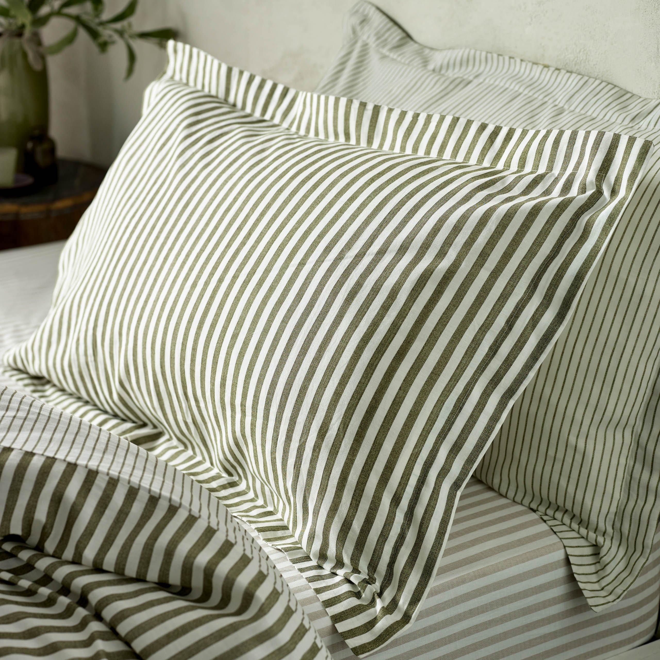 Olive - Yard - Hebden Stripe 100% Cotton Duvet Set - 4