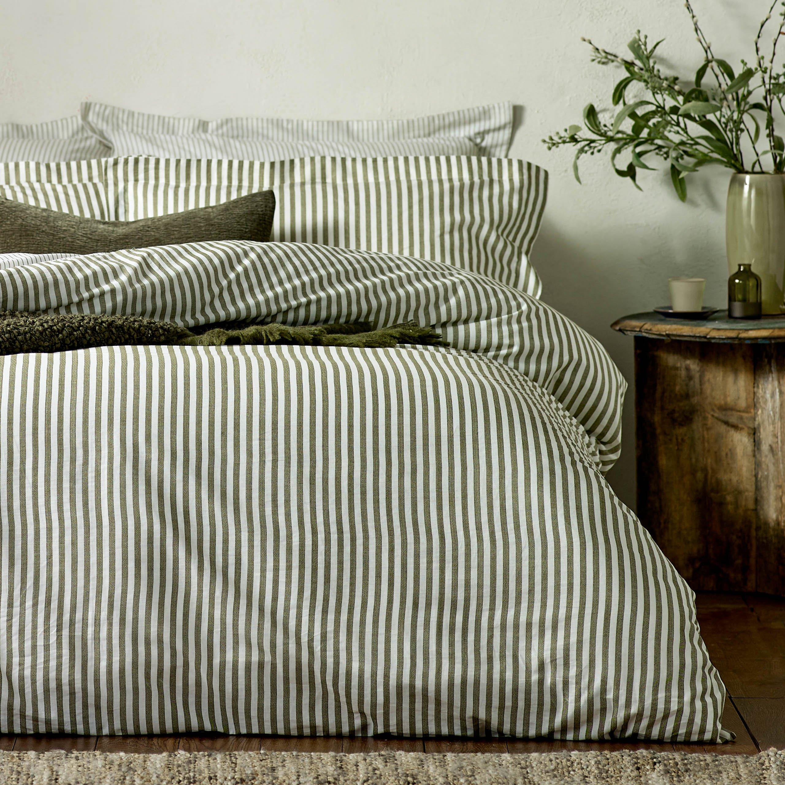 Olive - Yard - Hebden Stripe 100% Cotton Duvet Set - 5