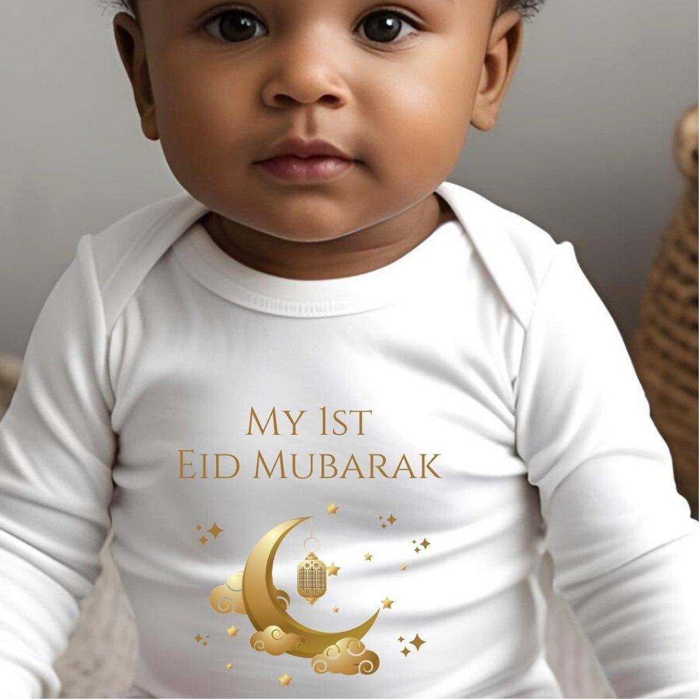 White - Aye Do Gifts - My 1st Eid Mubarak Baby Babygrow/Sleepsuit 7460-BB - 1