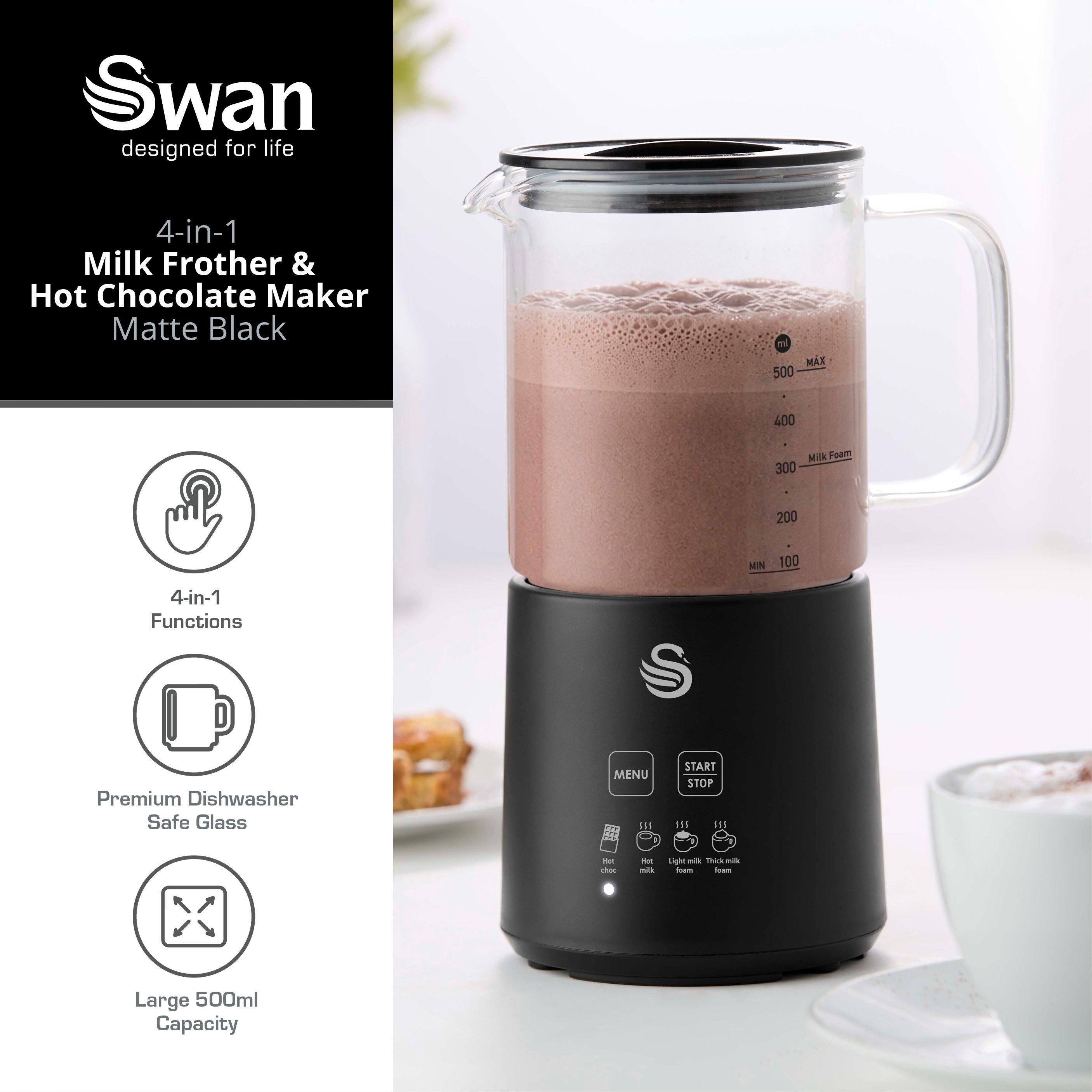 Black - Swan - 4-in-1 Glass Milk Frother and Hot Chocolate Maker Black - 2
