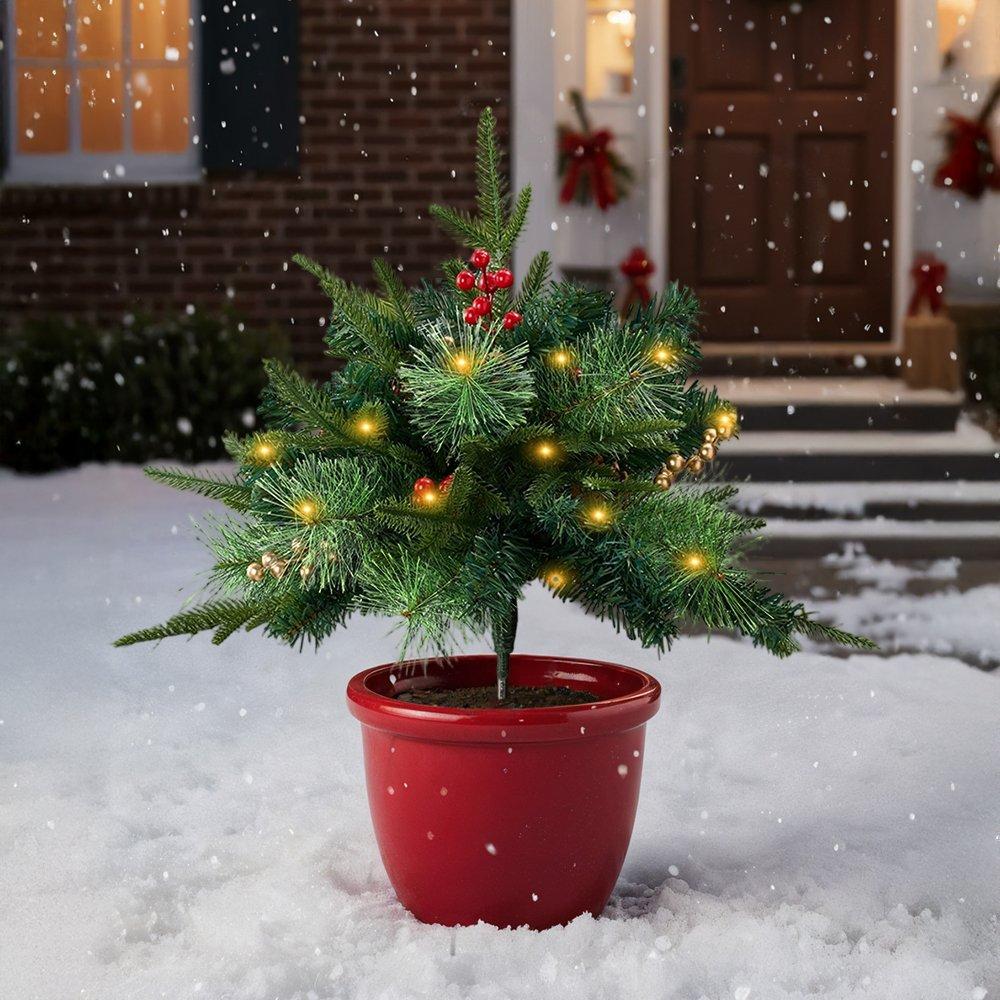 Green - LIFE IDEAS - Christmas Tree Ground Stake with Light and Timer - 1